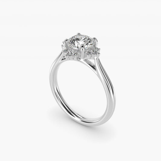 Delicate Ballerina Halo Diamond Engagement Ring in 18k White Gold - Round Center