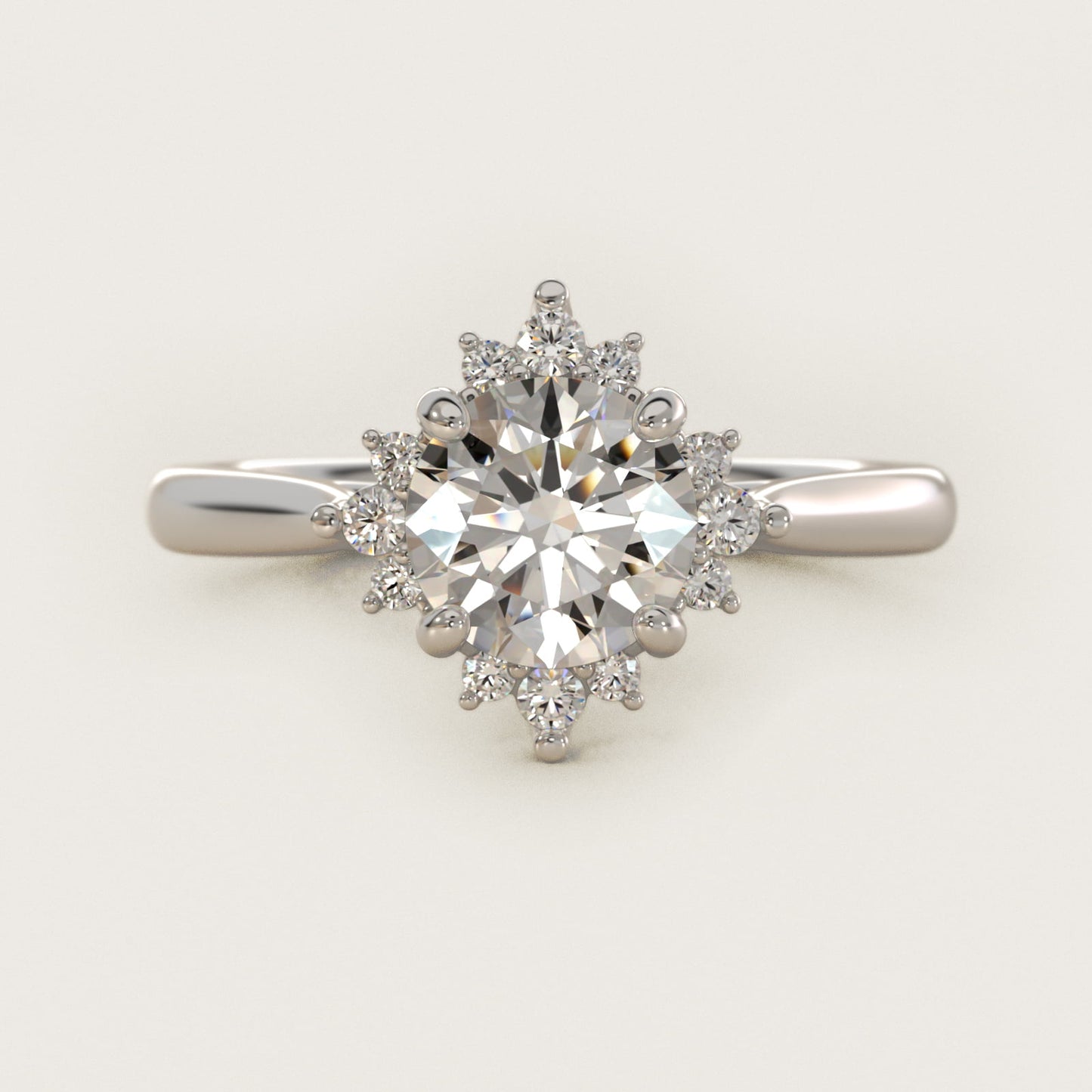 Delicate Ballerina Halo Diamond Engagement Ring in 14k White Gold - Round Center