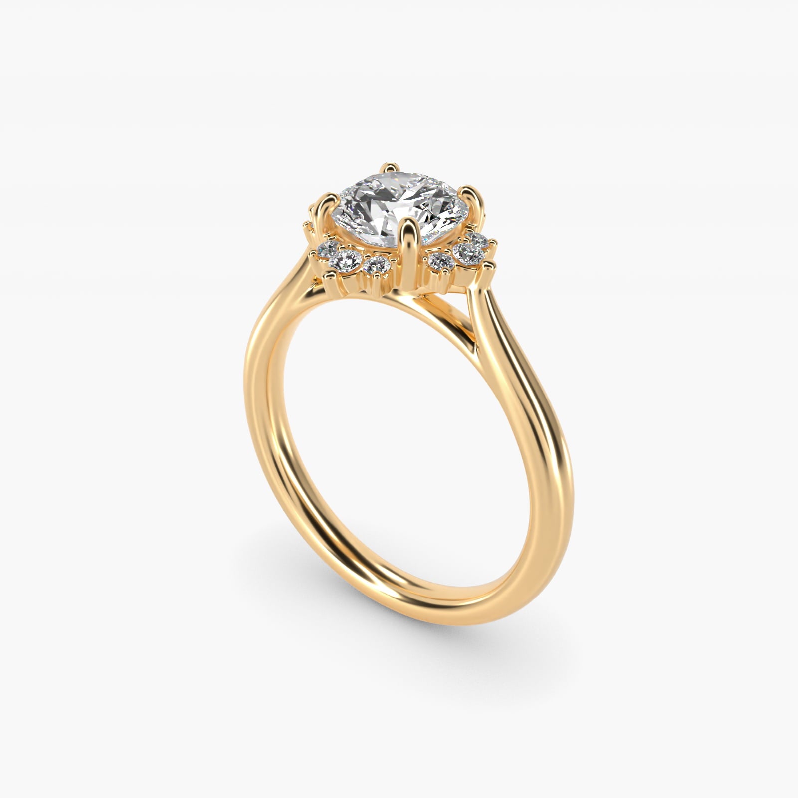 Delicate Ballerina Halo Diamond Engagement Ring in 14k Yellow Gold - Round Center