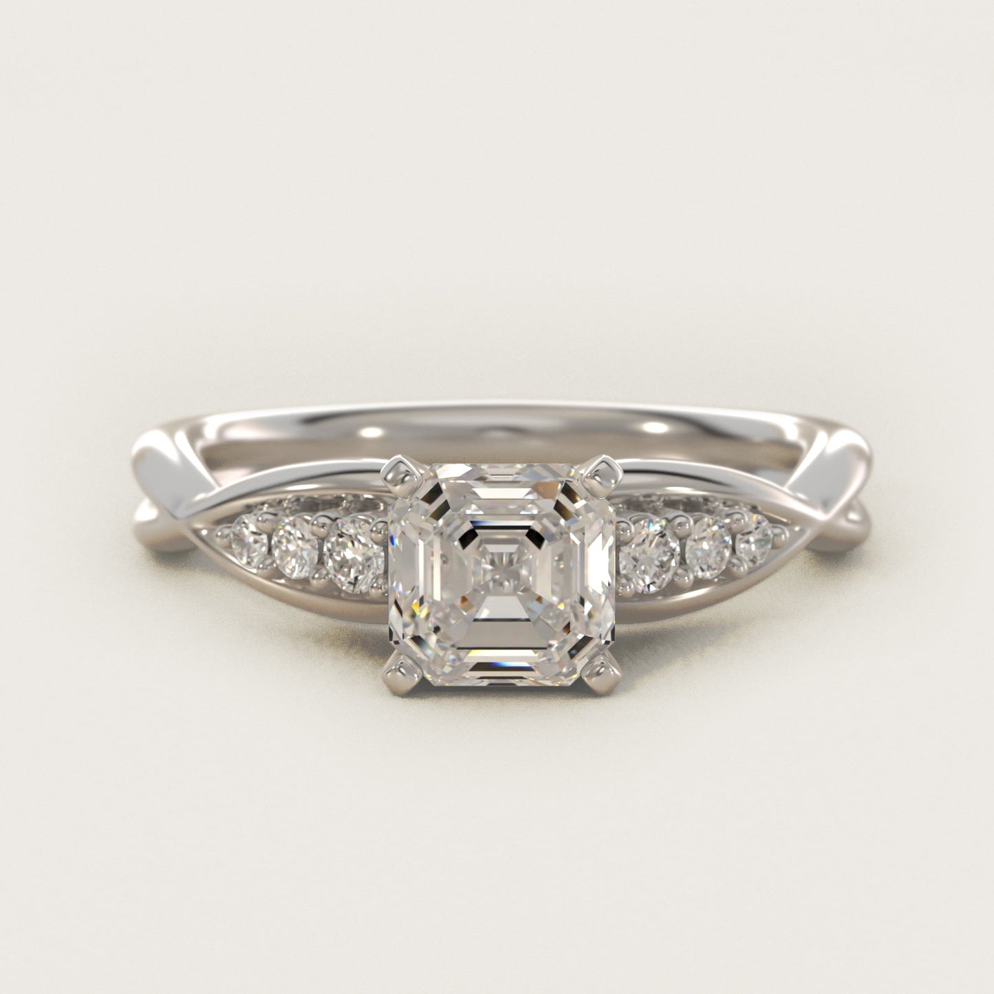 Delicate Twist Petite Diamond Engagement Ring in 18k White Gold (1/10 ct. tw.) - Asscher Center