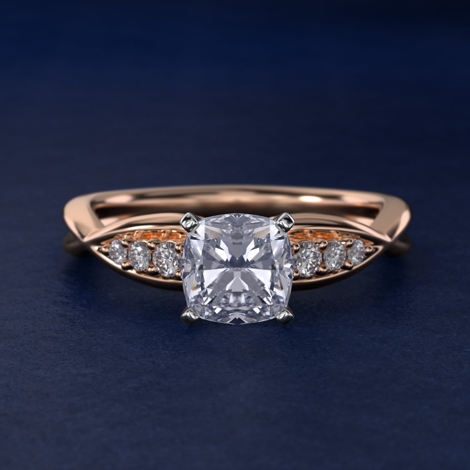 Delicate Twist Petite Diamond Engagement Ring in 18k Rose Gold (1/10 ct. tw.) - Cushion Center