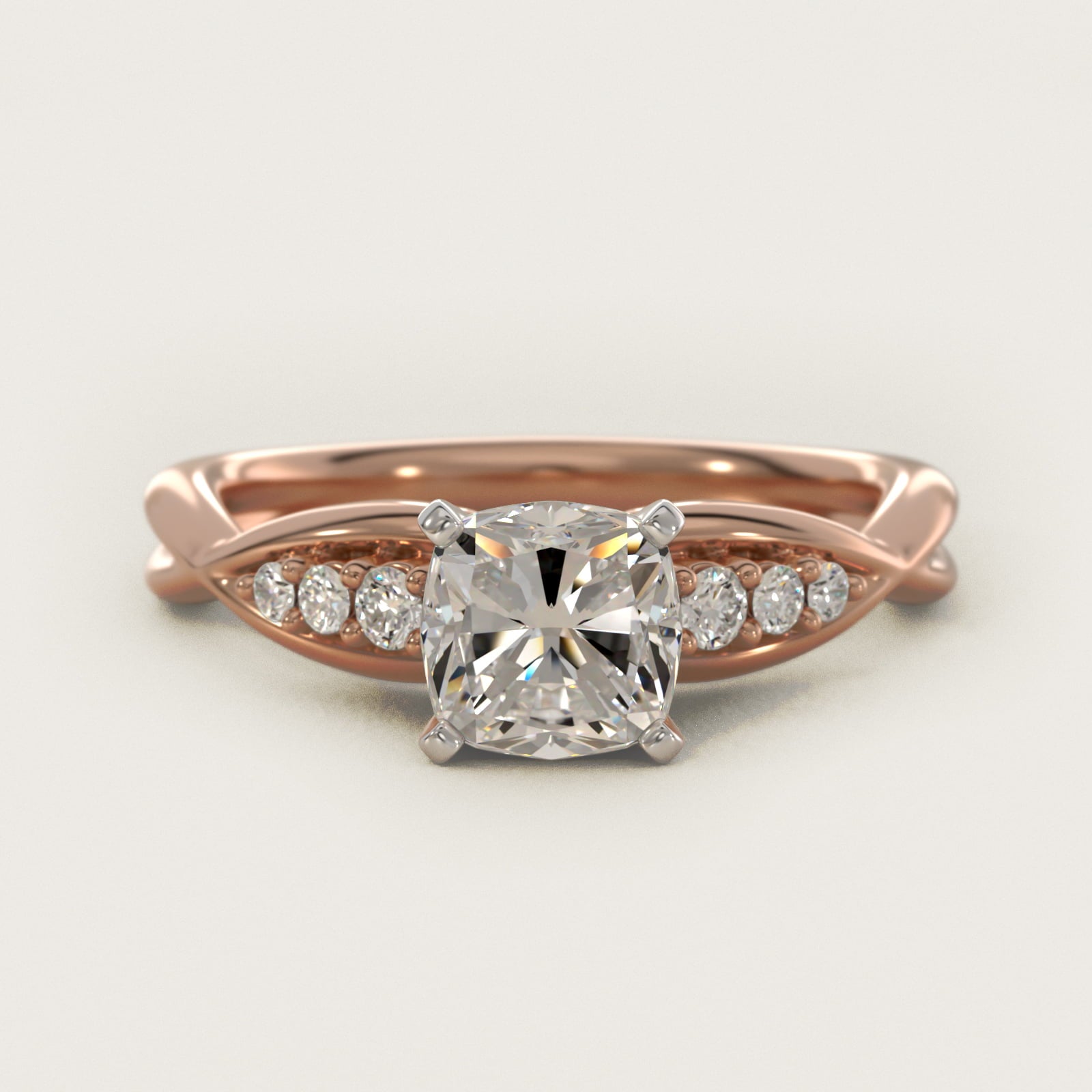 Delicate Twist Petite Diamond Engagement Ring in 18k Rose Gold (1/10 ct. tw.) - Cushion Center