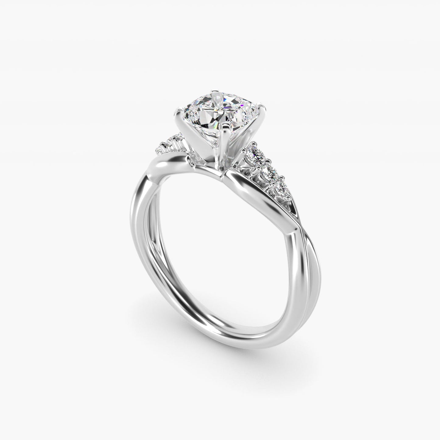 Delicate Twist Petite Diamond Engagement Ring in 14k White Gold (1/10 ct. tw.) - Cushion Center