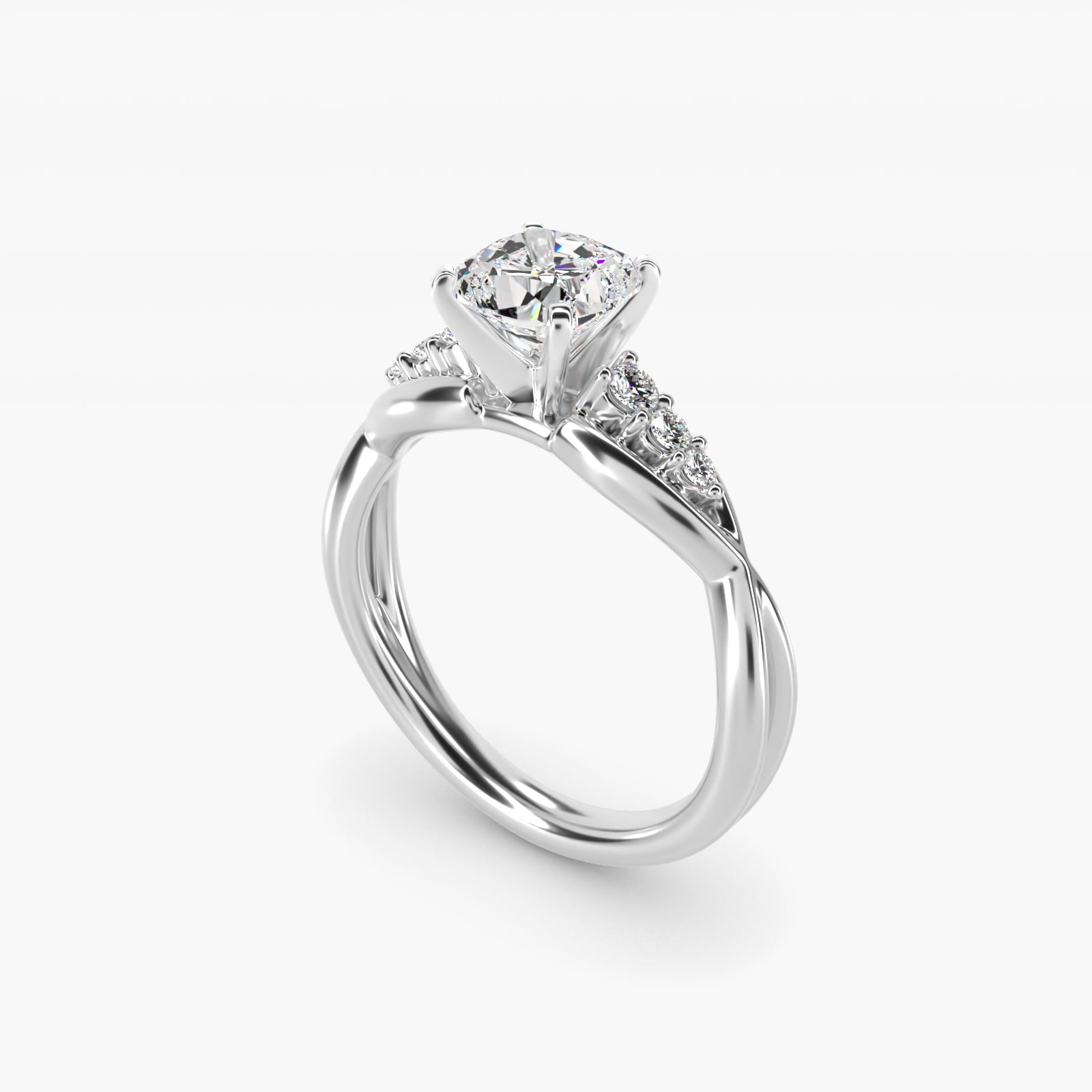 Delicate Twist Petite Diamond Engagement Ring in 18k White Gold (1/10 ct. tw.) - Cushion Center
