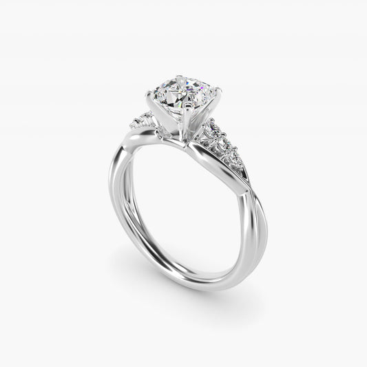 Delicate Twist Petite Diamond Engagement Ring in 18k White Gold (1/10 ct. tw.) - Cushion Center