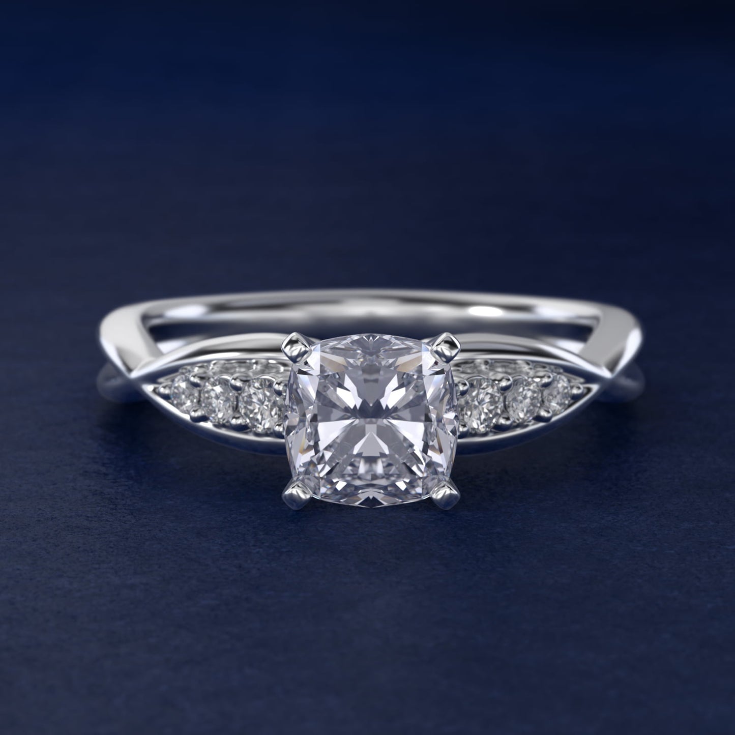 Delicate Twist Petite Diamond Engagement Ring in 14k White Gold (1/10 ct. tw.) - Cushion Center