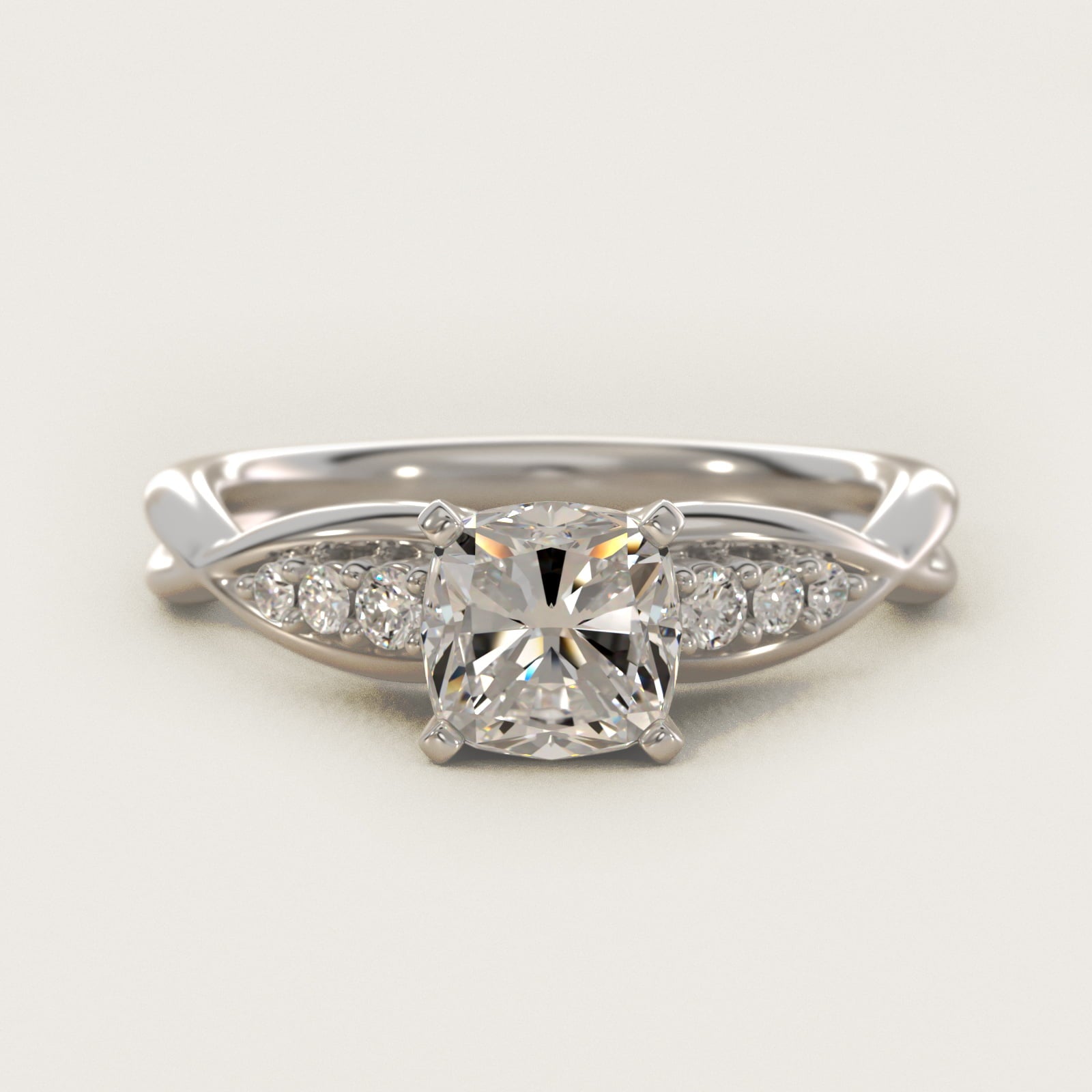 Delicate Twist Petite Diamond Engagement Ring in 18k White Gold (1/10 ct. tw.) - Cushion Center