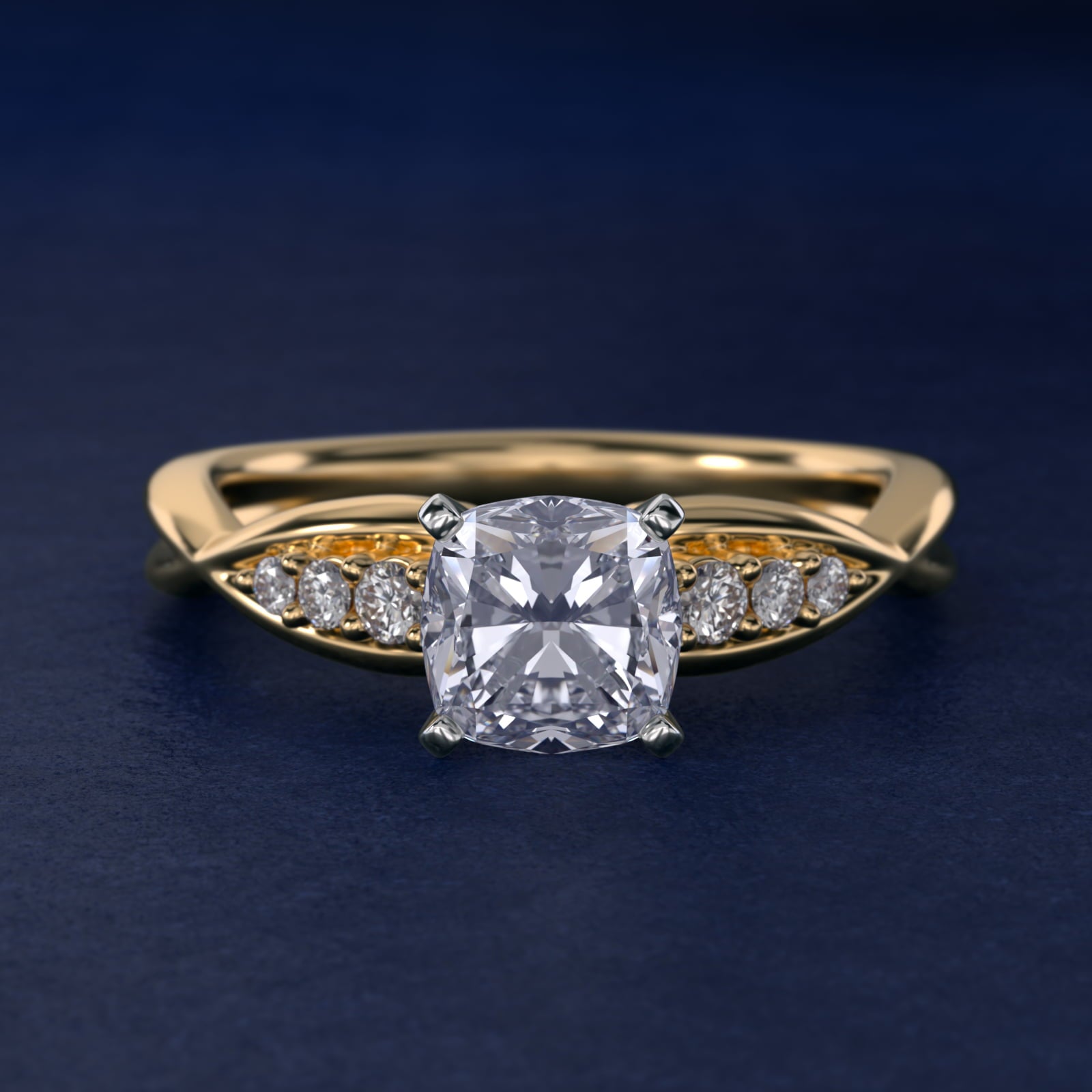 Delicate Twist Petite Diamond Engagement Ring in 14k Yellow Gold (1/10 ct. tw.) - Cushion Center