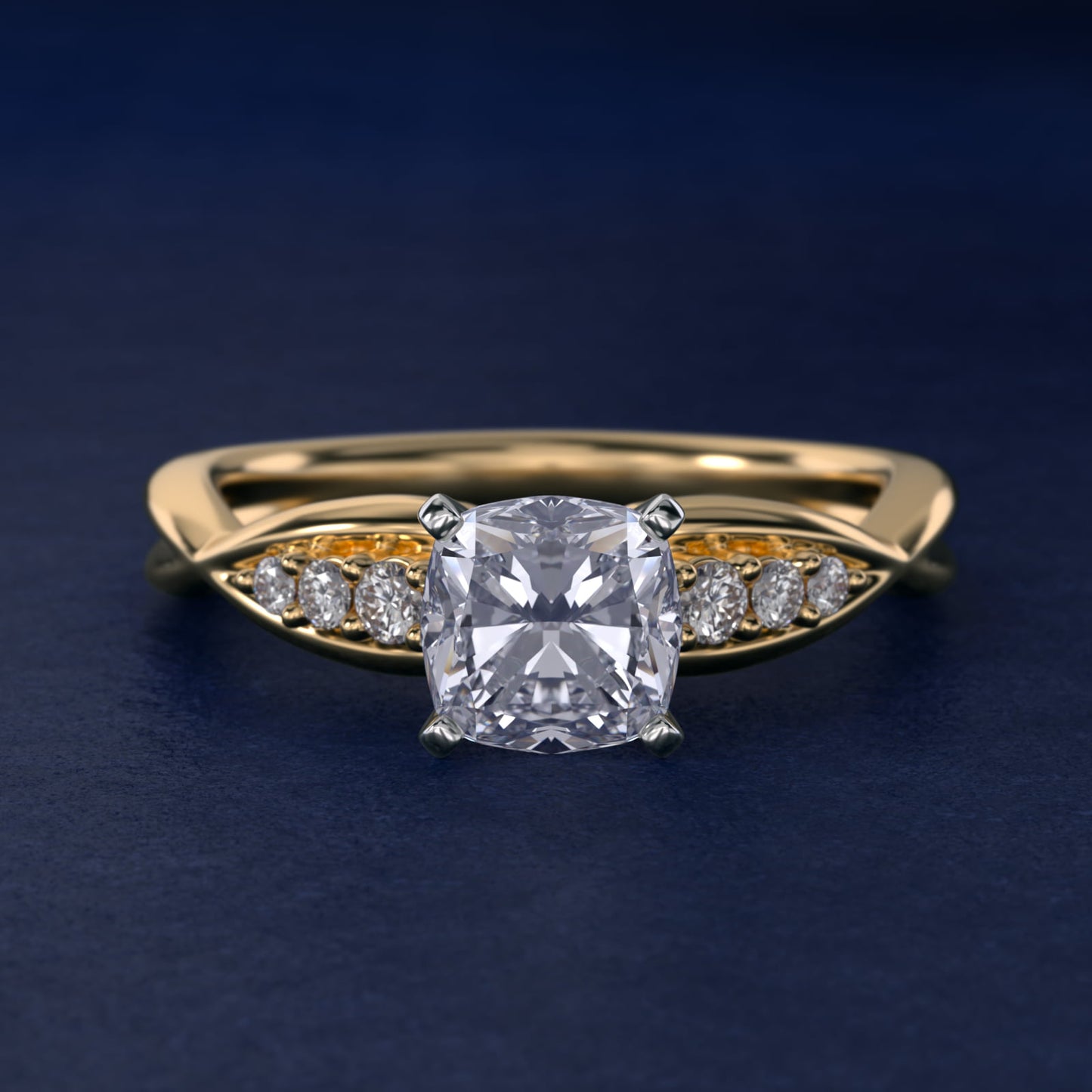 Delicate Twist Petite Diamond Engagement Ring in 18k Yellow Gold (1/10 ct. tw.) - Cushion Center