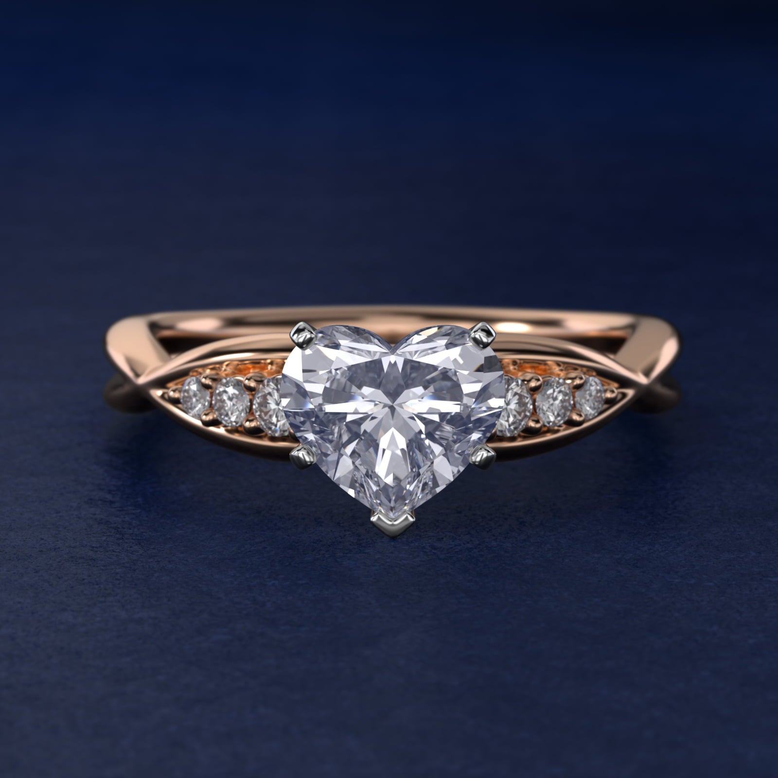 Delicate Twist Petite Diamond Engagement Ring in 18k Rose Gold (1/10 ct. tw.) - Heart Center