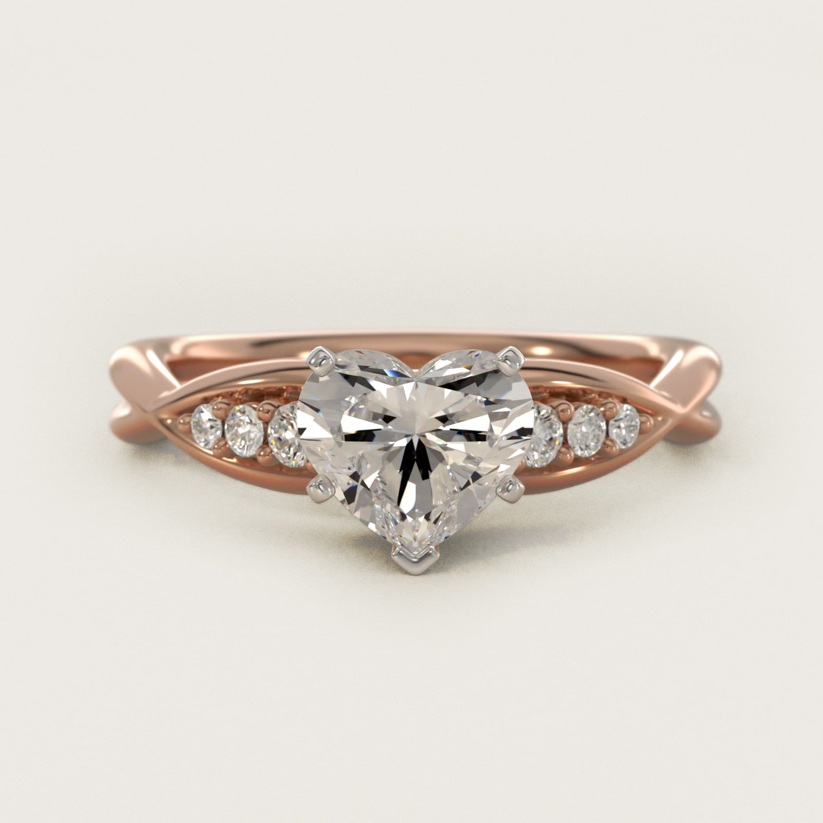 Delicate Twist Petite Diamond Engagement Ring in 14k Rose Gold (1/10 ct. tw.) - Heart Center