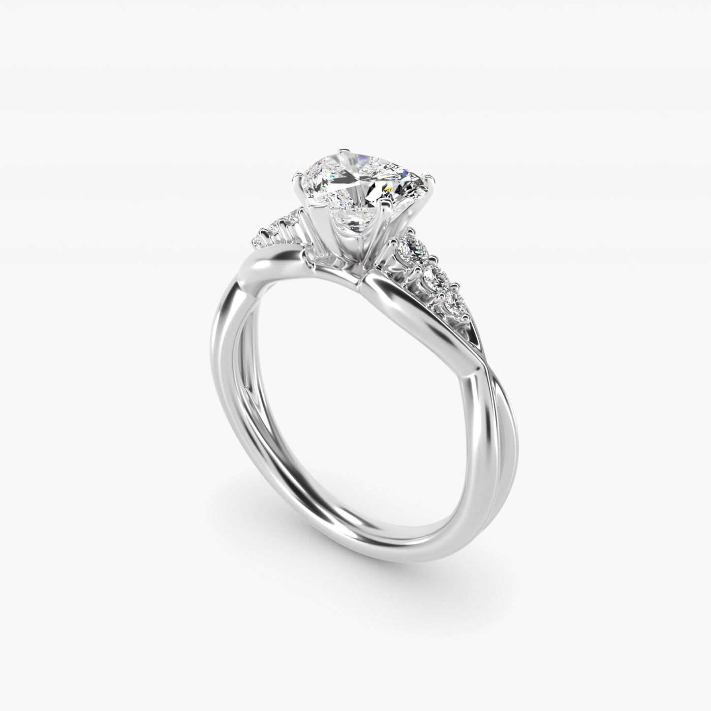 Delicate Twist Petite Diamond Engagement Ring in 18k White Gold (1/10 ct. tw.) - Heart Center