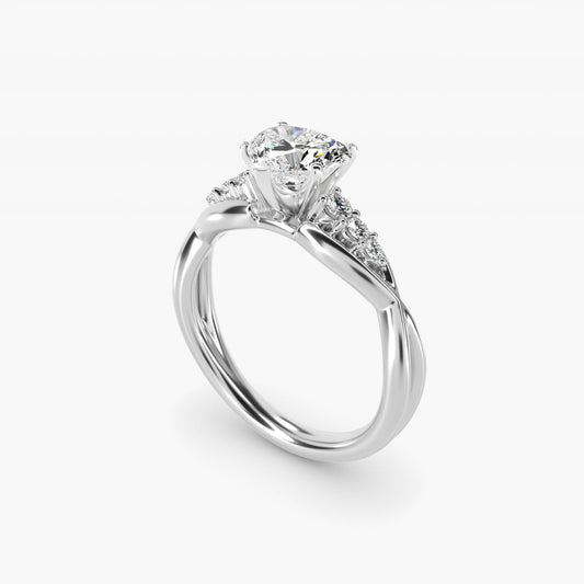 Delicate Twist Petite Diamond Engagement Ring in 18k White Gold (1/10 ct. tw.) - Heart Center