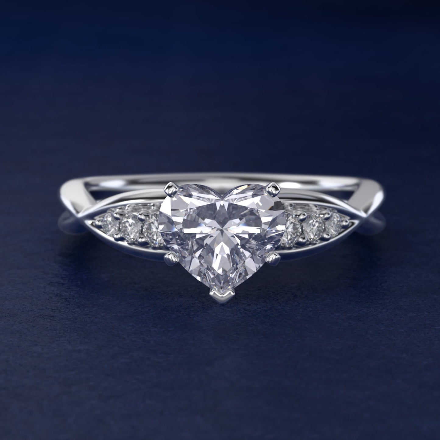 Delicate Twist Petite Diamond Engagement Ring in 18k White Gold (1/10 ct. tw.) - Heart Center
