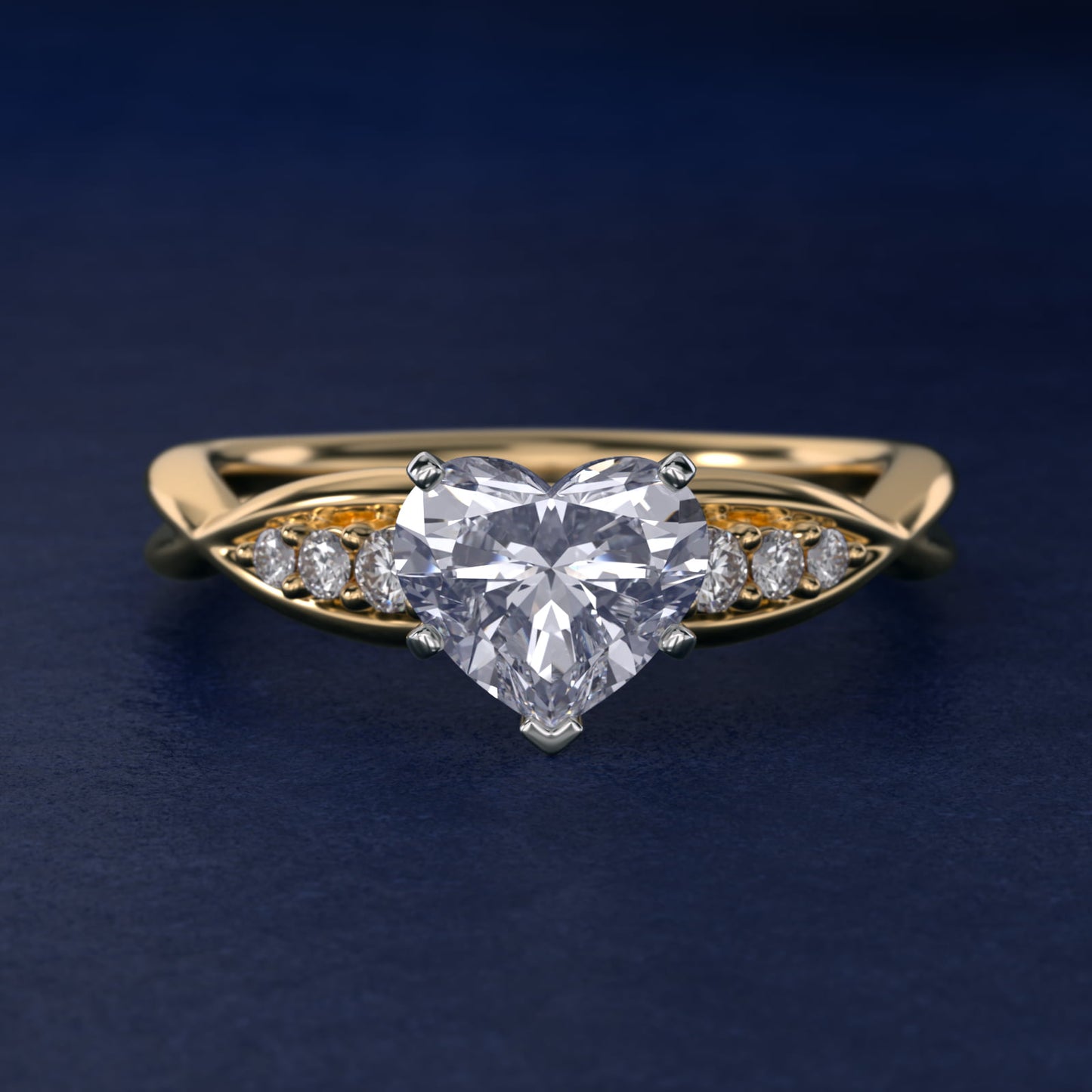Delicate Twist Petite Diamond Engagement Ring in 14k Yellow Gold (1/10 ct. tw.) - Heart Center