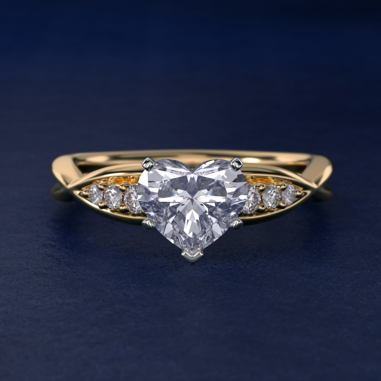 Delicate Twist Petite Diamond Engagement Ring in 18k Yellow Gold (1/10 ct. tw.) - Heart Center