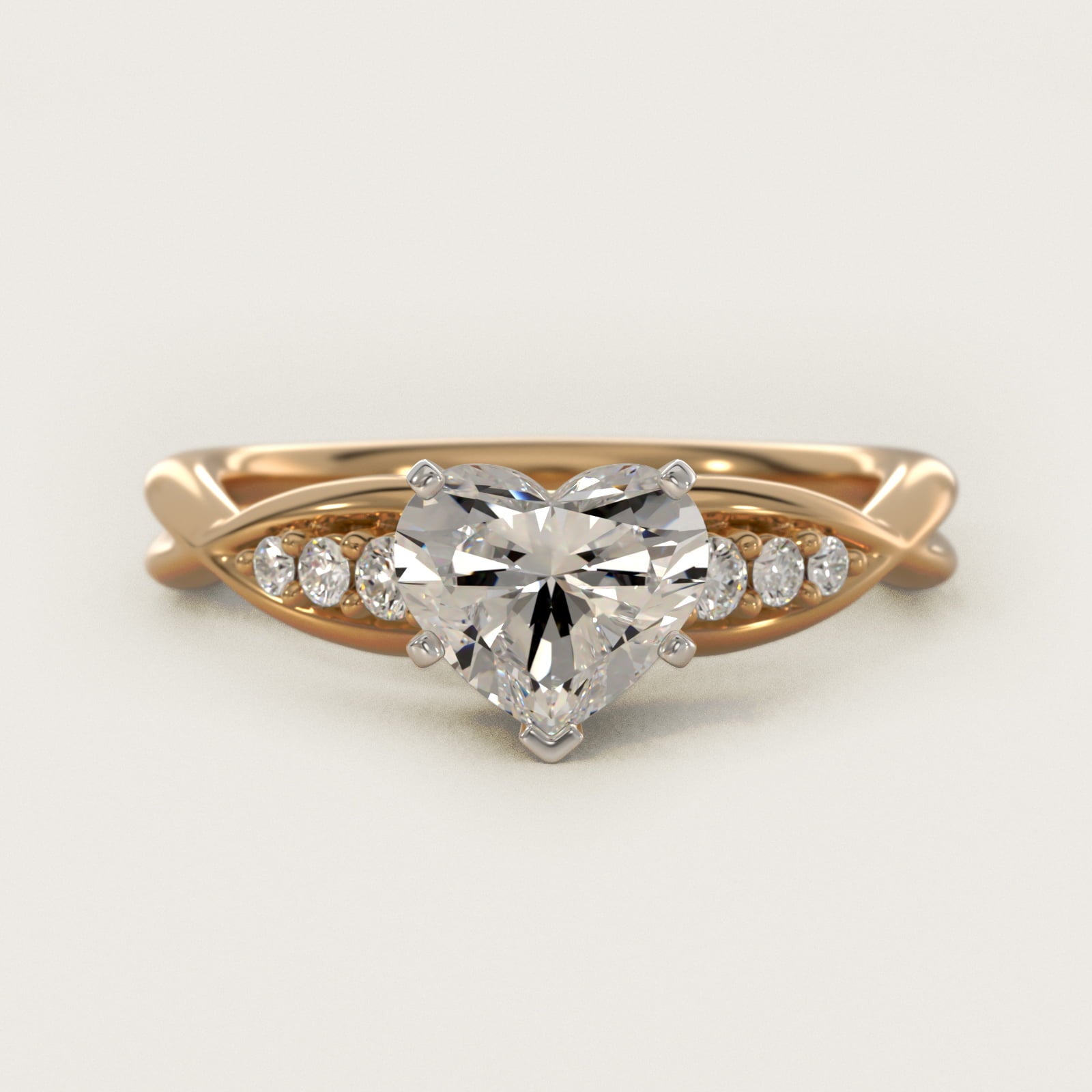 Delicate Twist Petite Diamond Engagement Ring in 18k Yellow Gold (1/10 ct. tw.) - Heart Center