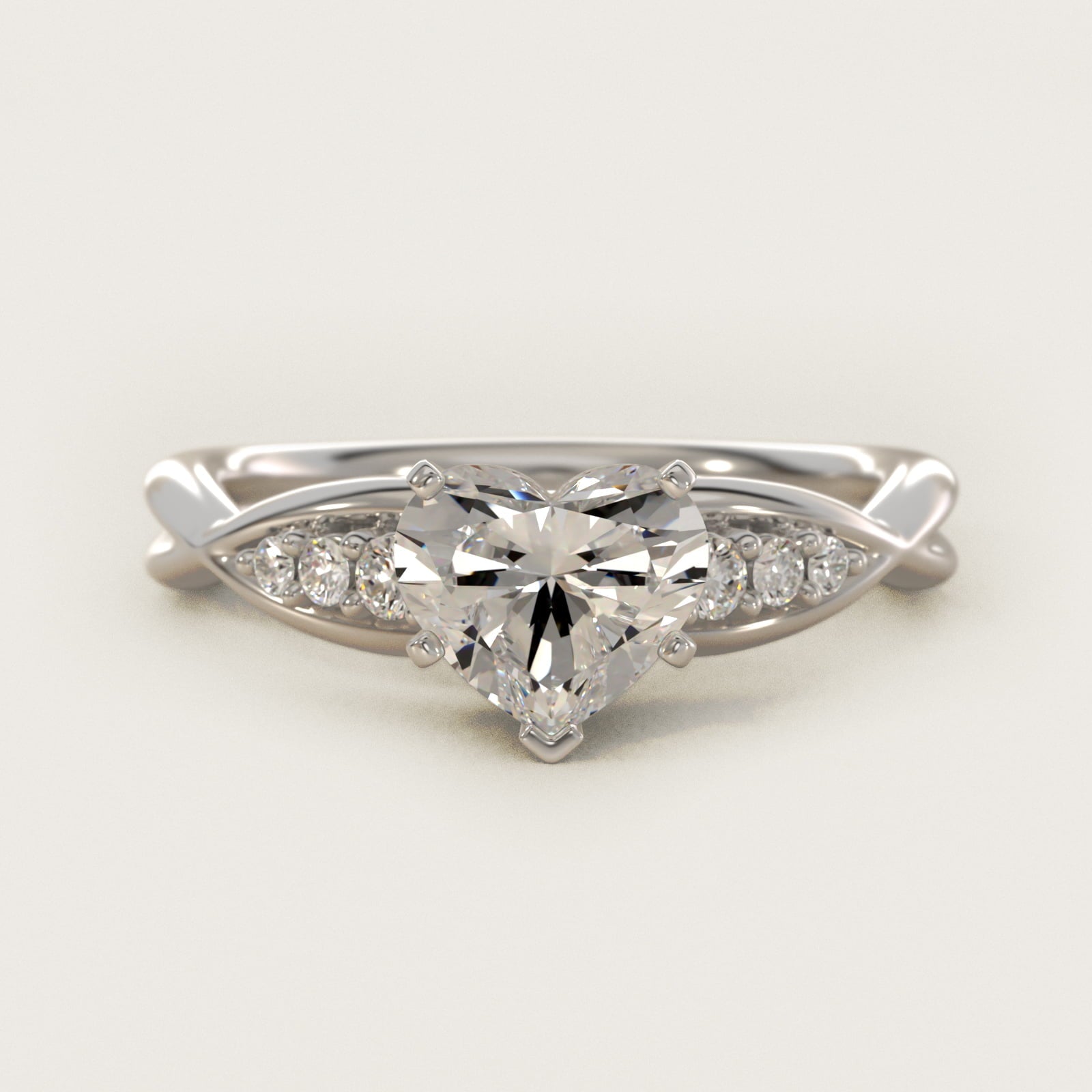 Delicate Twist Petite Diamond Engagement Ring in Platinum (1/10 ct. tw.) - Heart Center