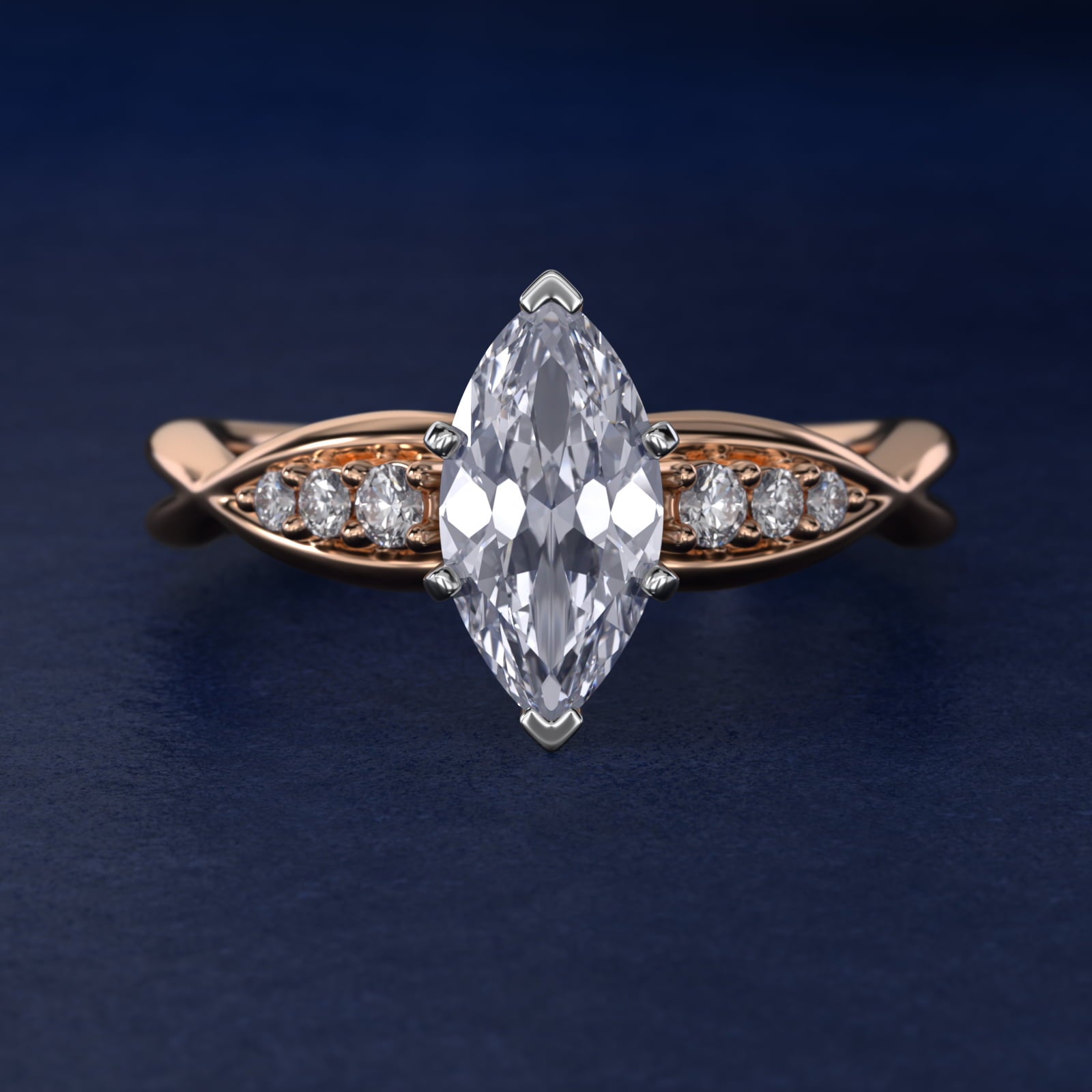 Delicate Twist Petite Diamond Engagement Ring in 14k Rose Gold (1/10 ct. tw.) - Marquise Center