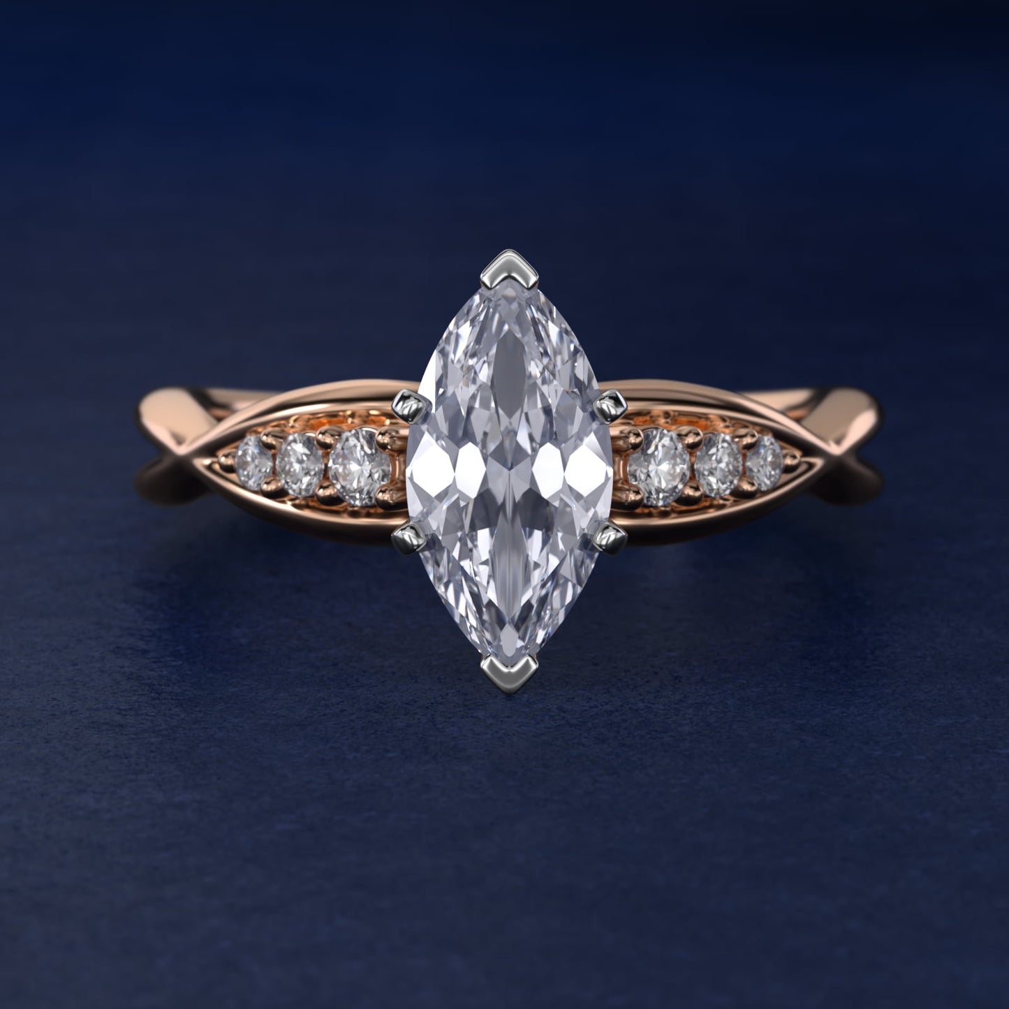 Delicate Twist Petite Diamond Engagement Ring in 18k Rose Gold (1/10 ct. tw.) - Marquise Center