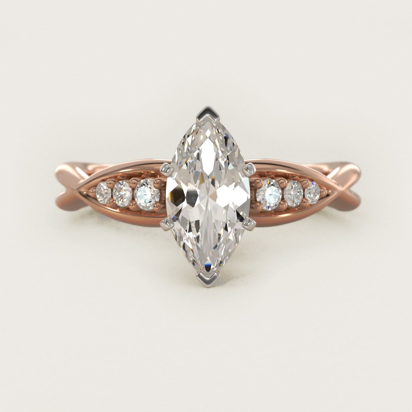 Delicate Twist Petite Diamond Engagement Ring in 14k Rose Gold (1/10 ct. tw.) - Marquise Center