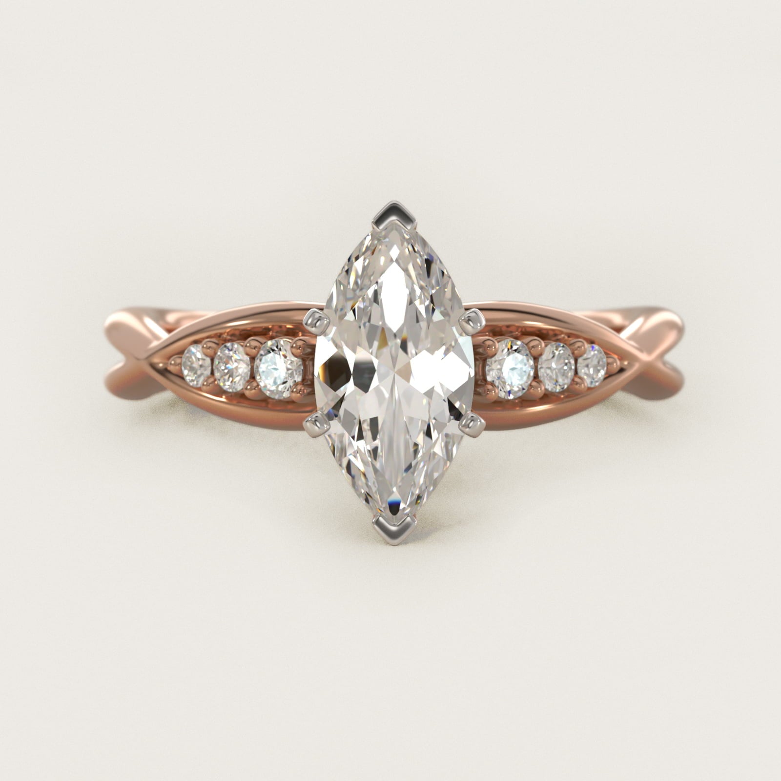 Delicate Twist Petite Diamond Engagement Ring in 18k Rose Gold (1/10 ct. tw.) - Marquise Center