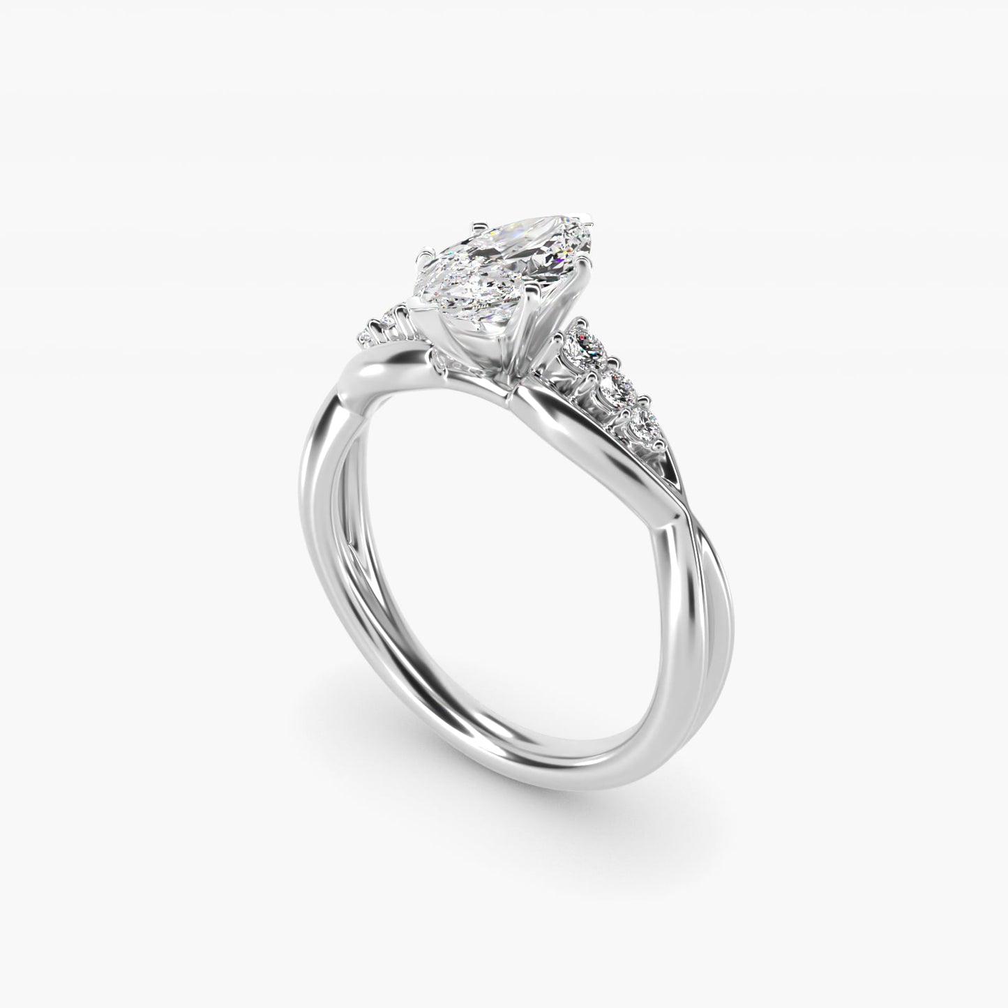 Delicate Twist Petite Diamond Engagement Ring in 18k White Gold (1/10 ct. tw.) - Marquise Center