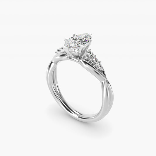 Delicate Twist Petite Diamond Engagement Ring in 18k White Gold (1/10 ct. tw.) - Marquise Center