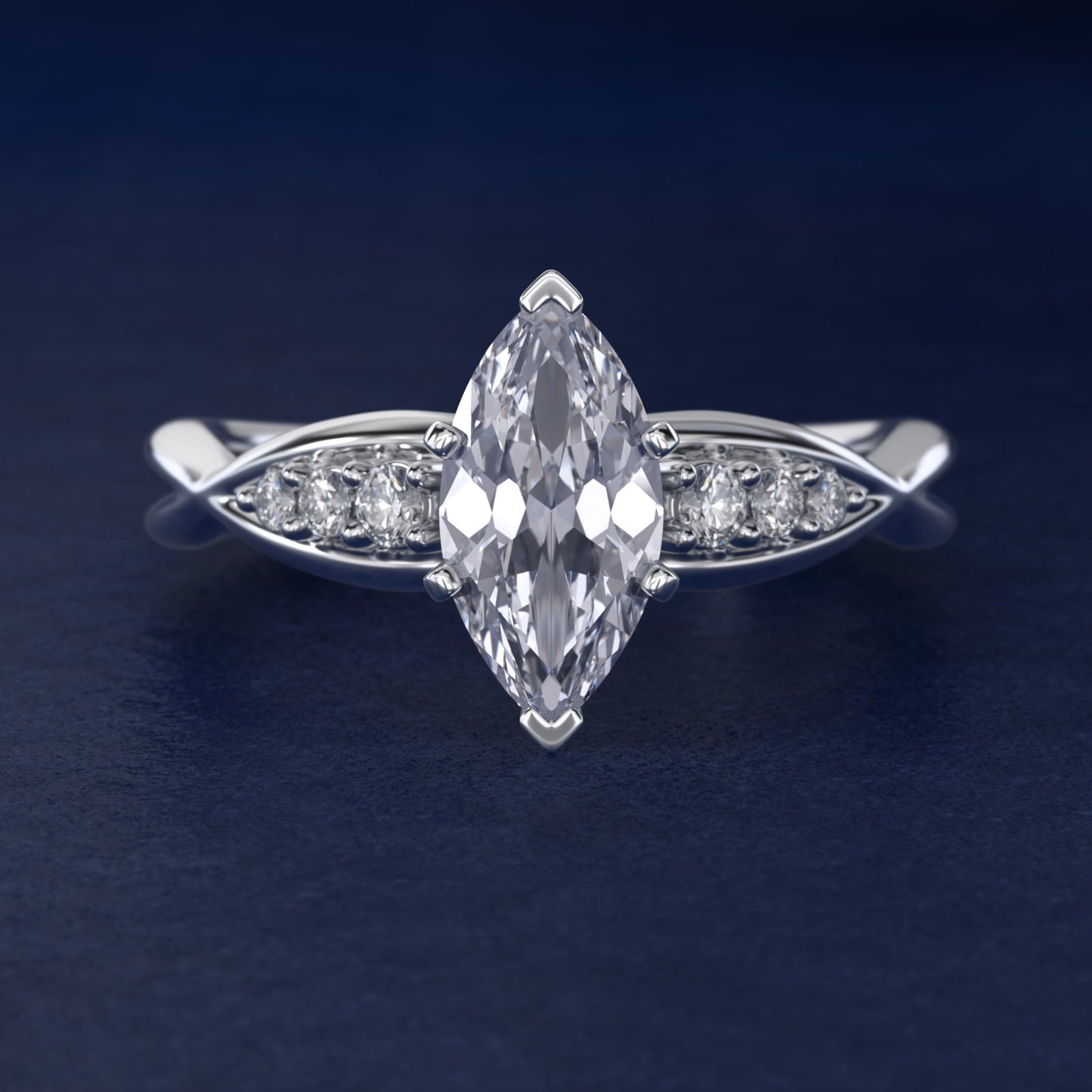 Delicate Twist Petite Diamond Engagement Ring in 14k White Gold (1/10 ct. tw.) - Marquise Center