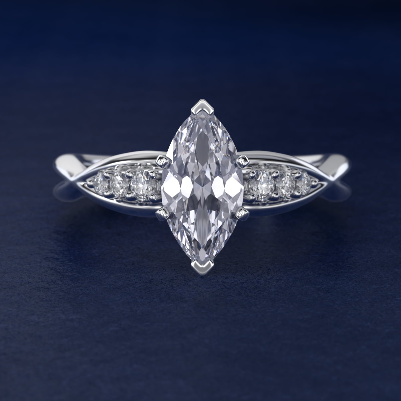Delicate Twist Petite Diamond Engagement Ring in 14k White Gold (1/10 ct. tw.) - Marquise Center