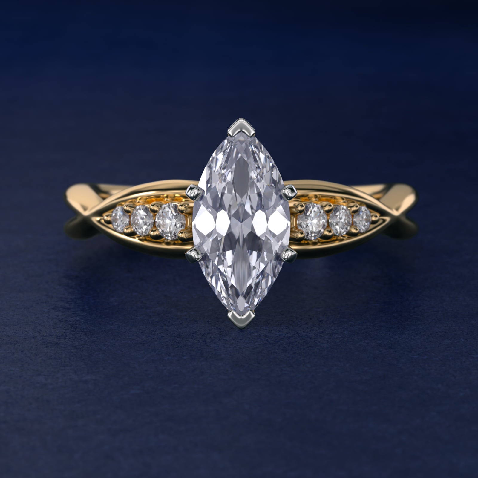Delicate Twist Petite Diamond Engagement Ring in 14k Yellow Gold (1/10 ct. tw.) - Marquise Center