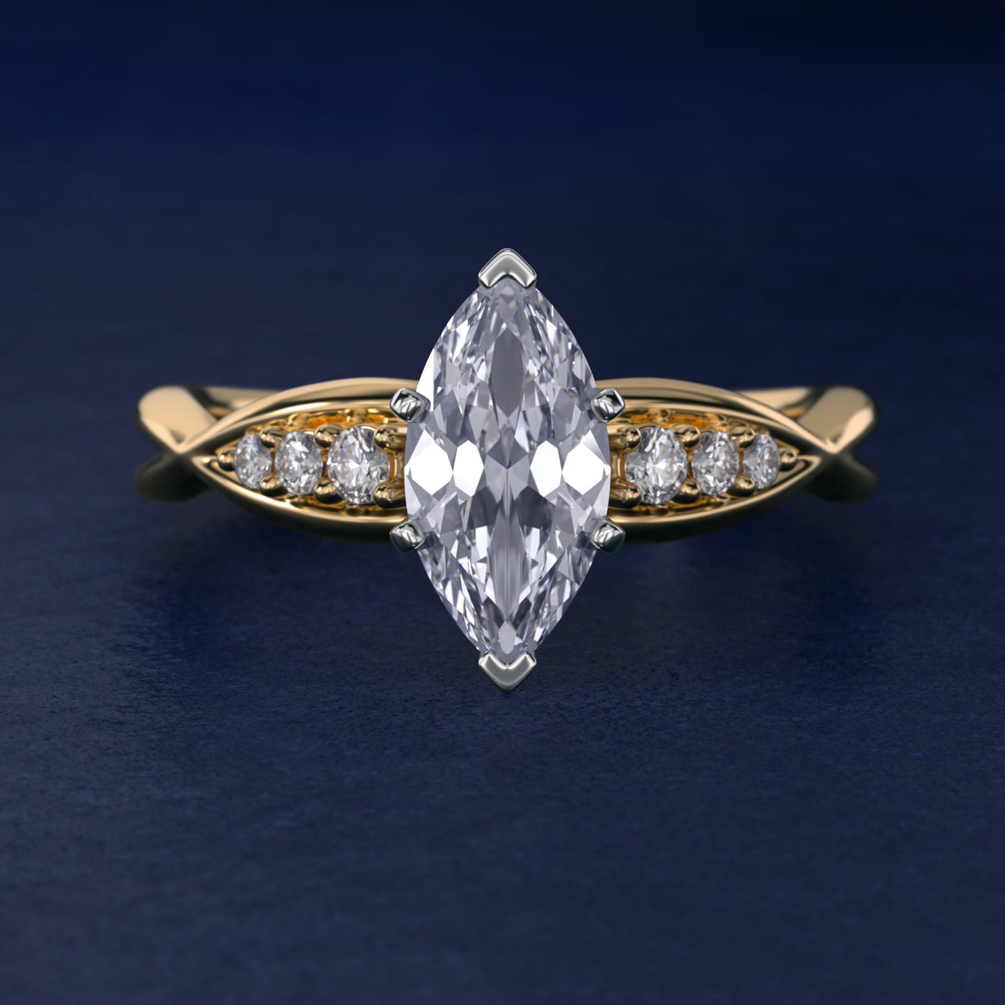 Delicate Twist Petite Diamond Engagement Ring in 18k Yellow Gold (1/10 ct. tw.) - Marquise Center