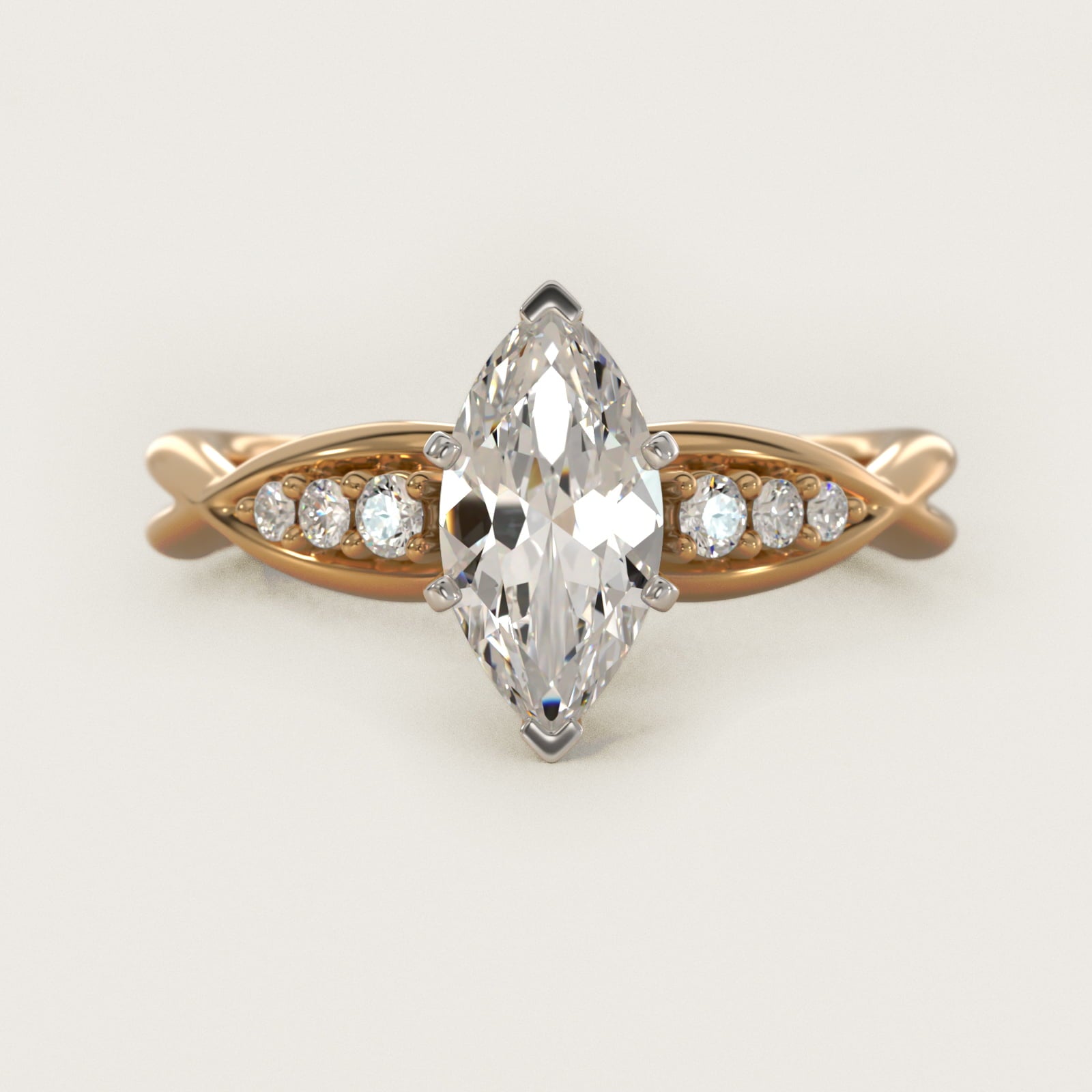 Delicate Twist Petite Diamond Engagement Ring in 14k Yellow Gold (1/10 ct. tw.) - Marquise Center