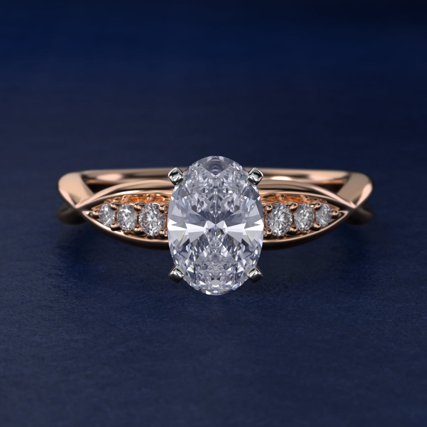 Delicate Twist Petite Diamond Engagement Ring in 14k Rose Gold (1/10 ct. tw.) - Oval Center