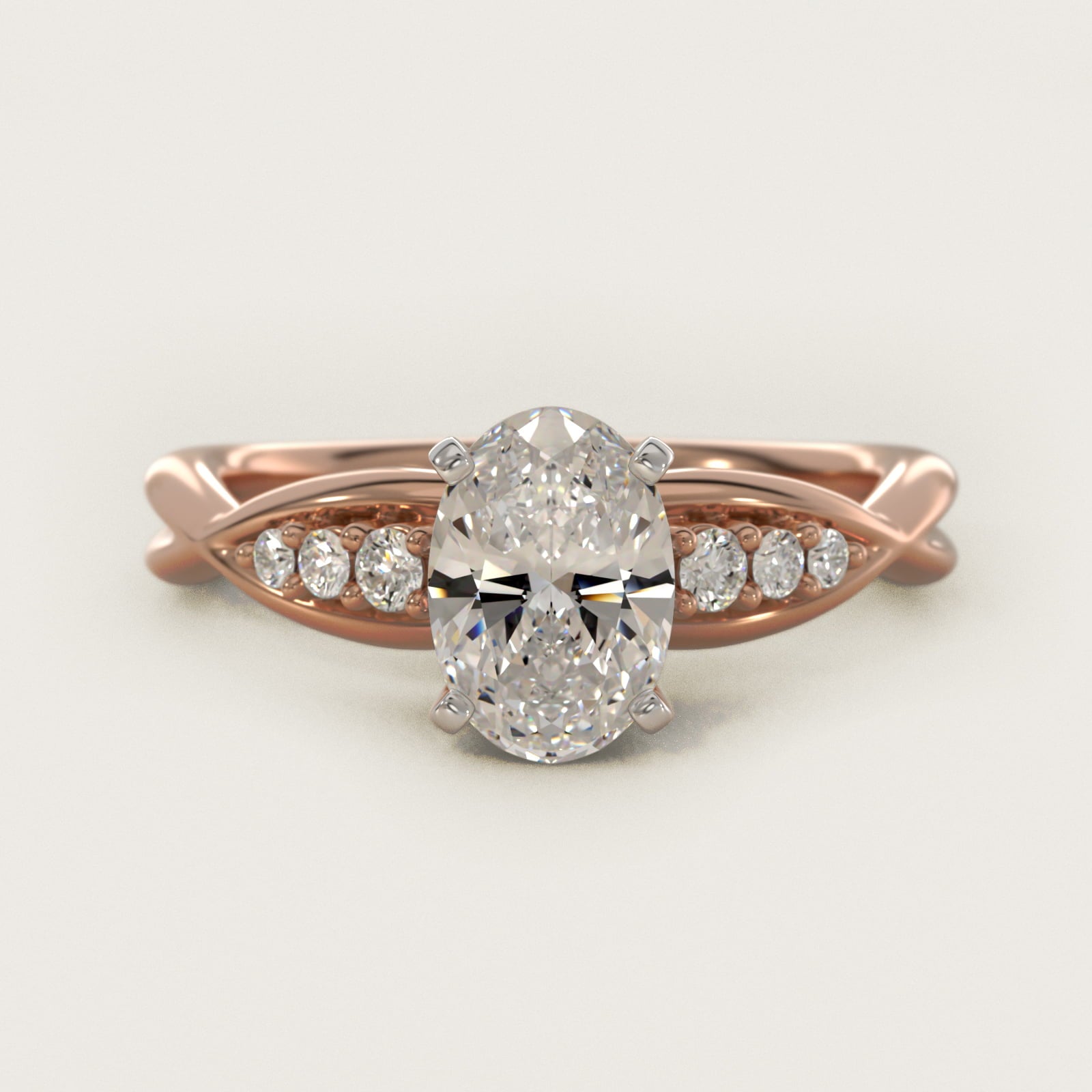 Delicate Twist Petite Diamond Engagement Ring in 18k Rose Gold (1/10 ct. tw.) - Oval Center