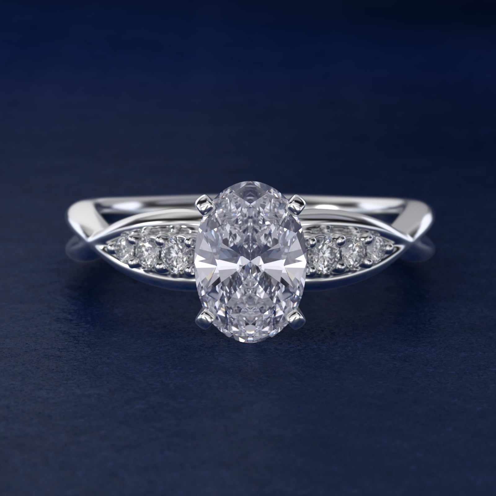Delicate Twist Petite Diamond Engagement Ring in 18k White Gold (1/10 ct. tw.) - Oval Center