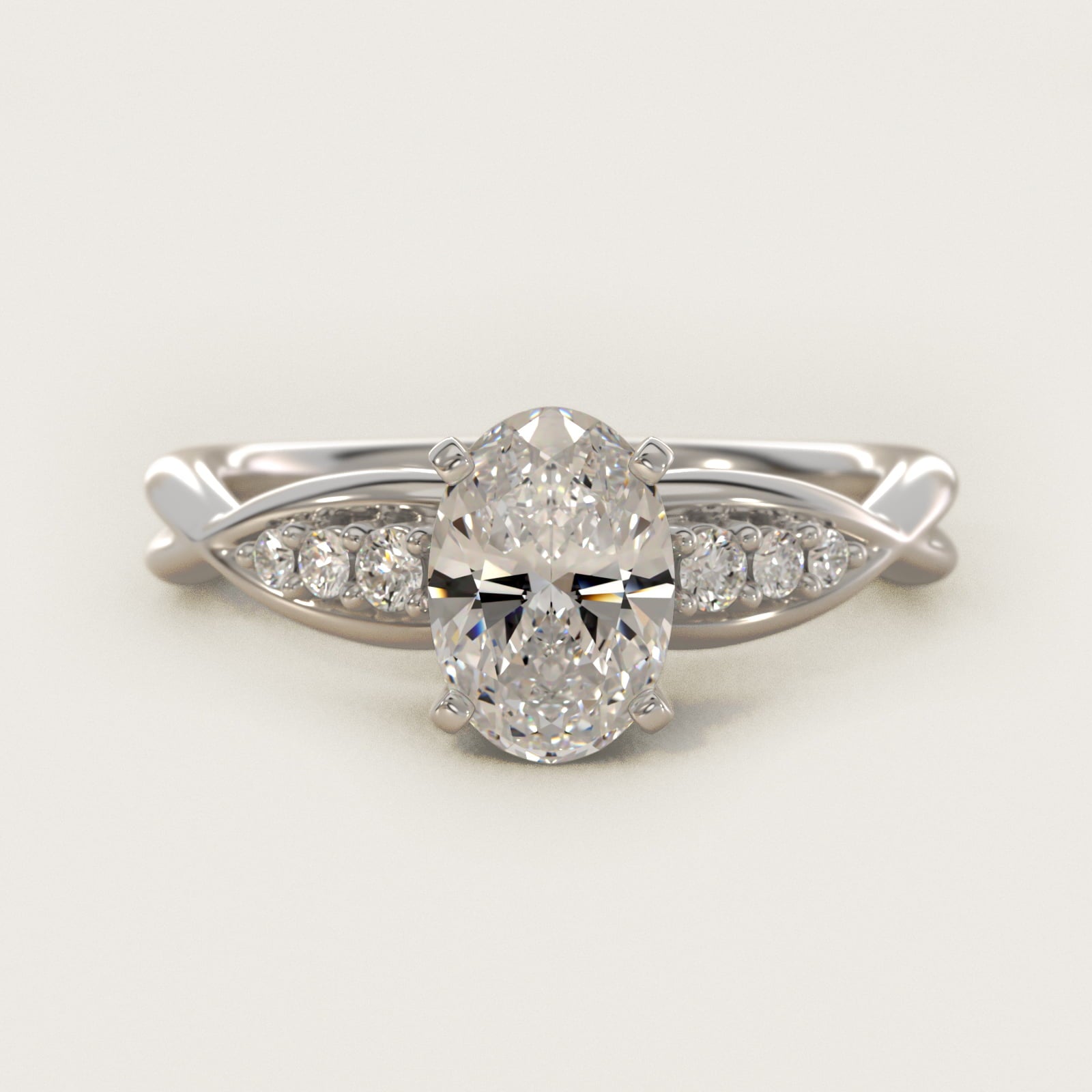 Delicate Twist Petite Diamond Engagement Ring in 14k White Gold (1/10 ct. tw.) - Oval Center