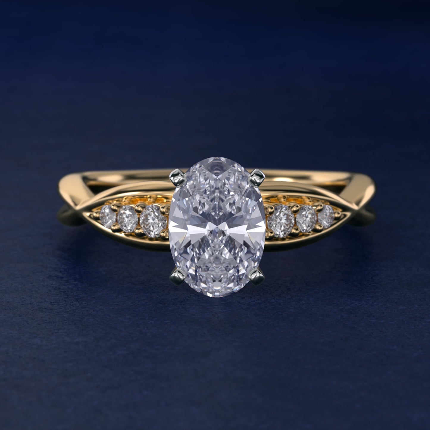 Delicate Twist Petite Diamond Engagement Ring in 18k Yellow Gold (1/10 ct. tw.) - Oval Center