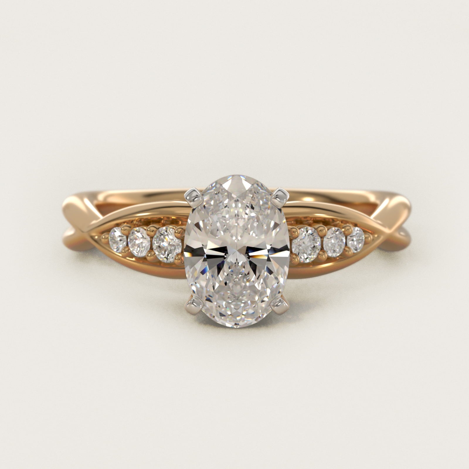Delicate Twist Petite Diamond Engagement Ring in 14k Yellow Gold (1/10 ct. tw.) - Oval Center