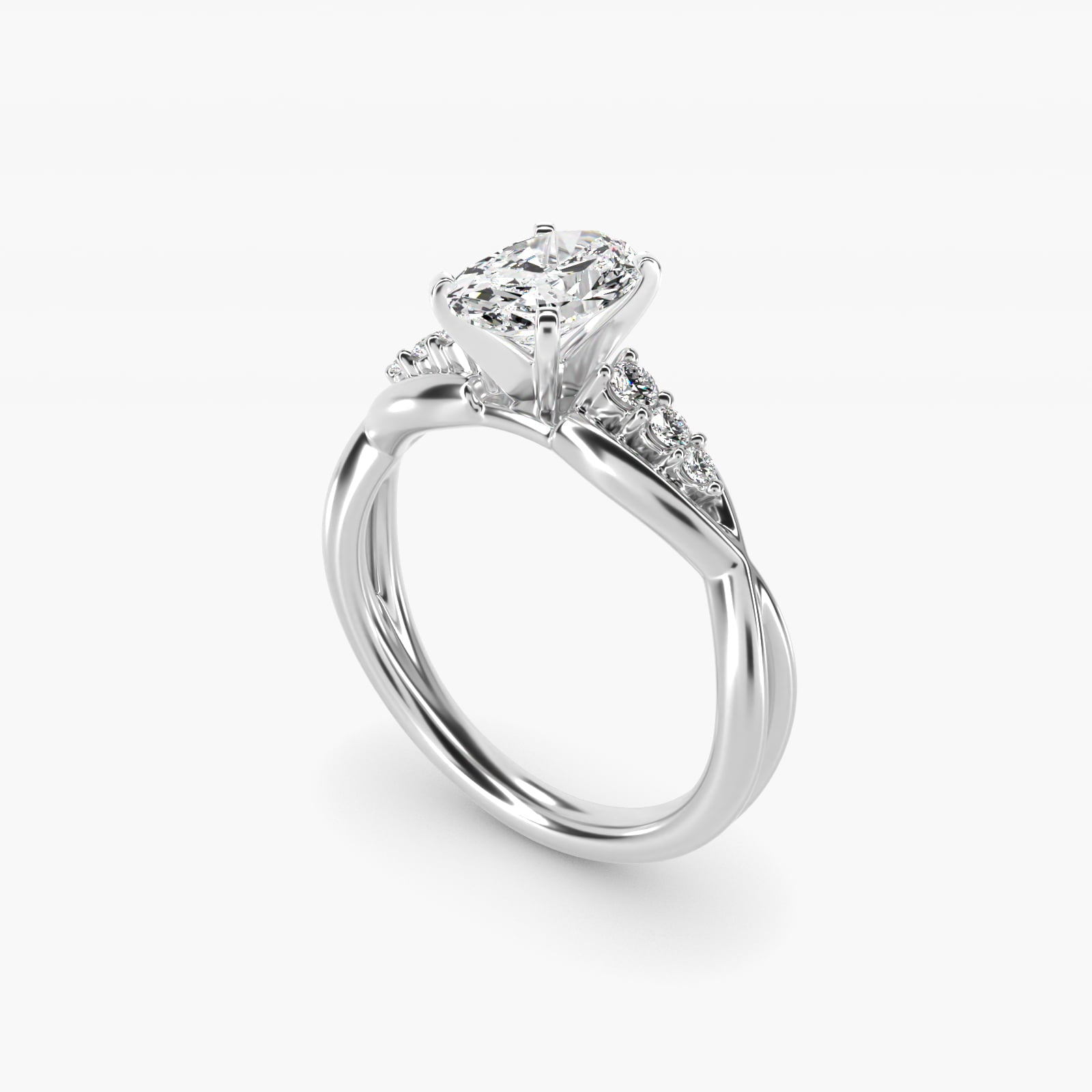 Delicate Twist Petite Diamond Engagement Ring in Platinum (1/10 ct. tw.) - Oval Center