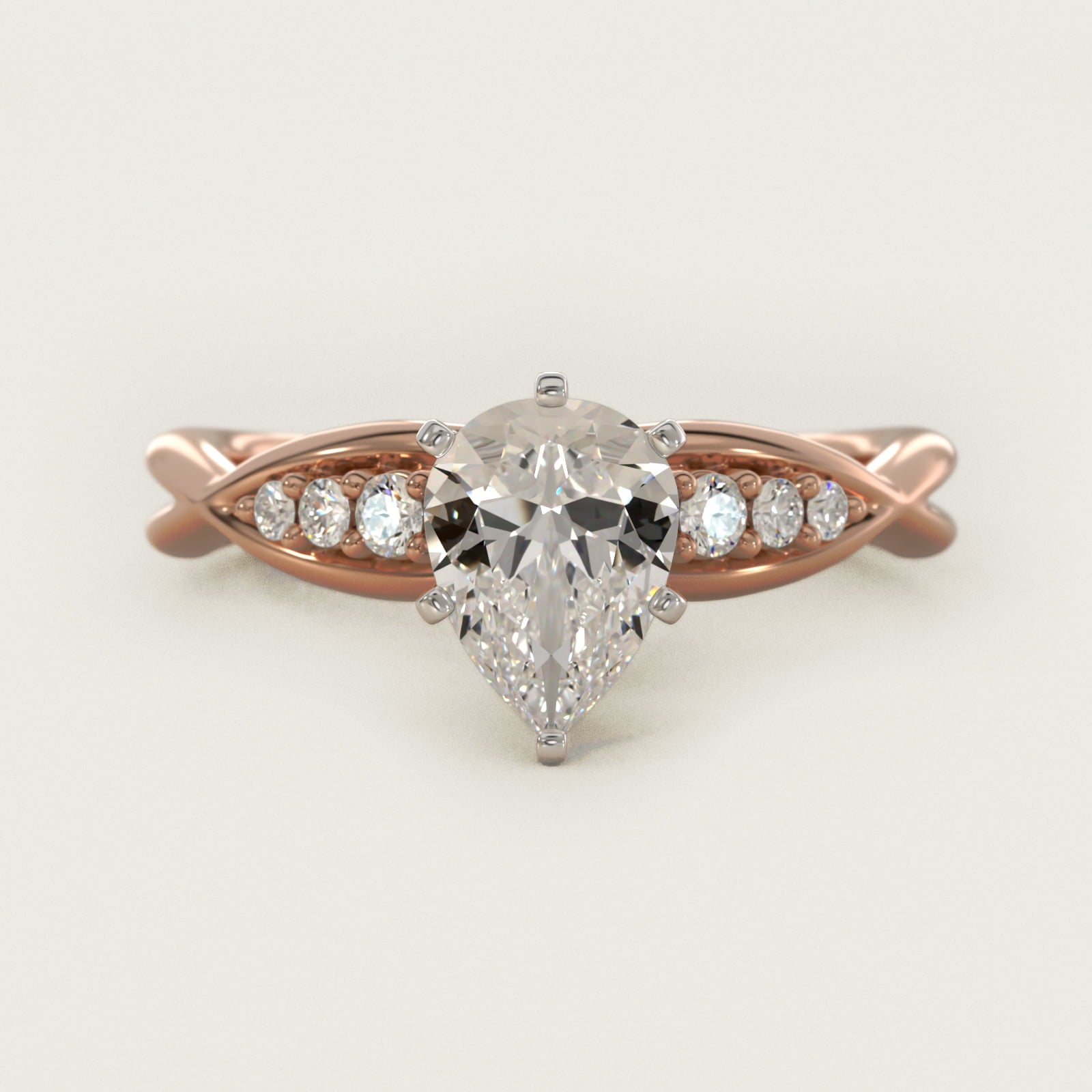 Delicate Twist Petite Diamond Engagement Ring in 18k Rose Gold (1/10 ct. tw.) - Pear Center