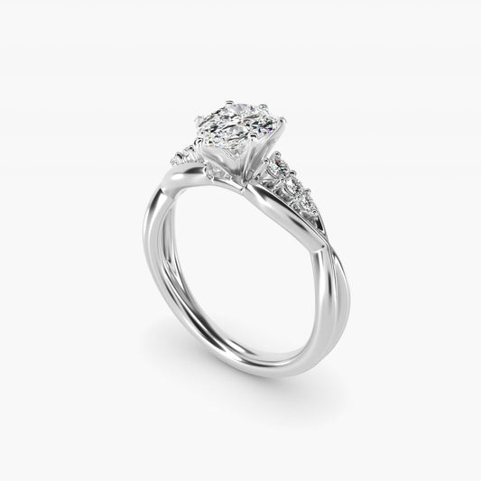 Delicate Twist Petite Diamond Engagement Ring in 18k White Gold (1/10 ct. tw.) - Pear Center