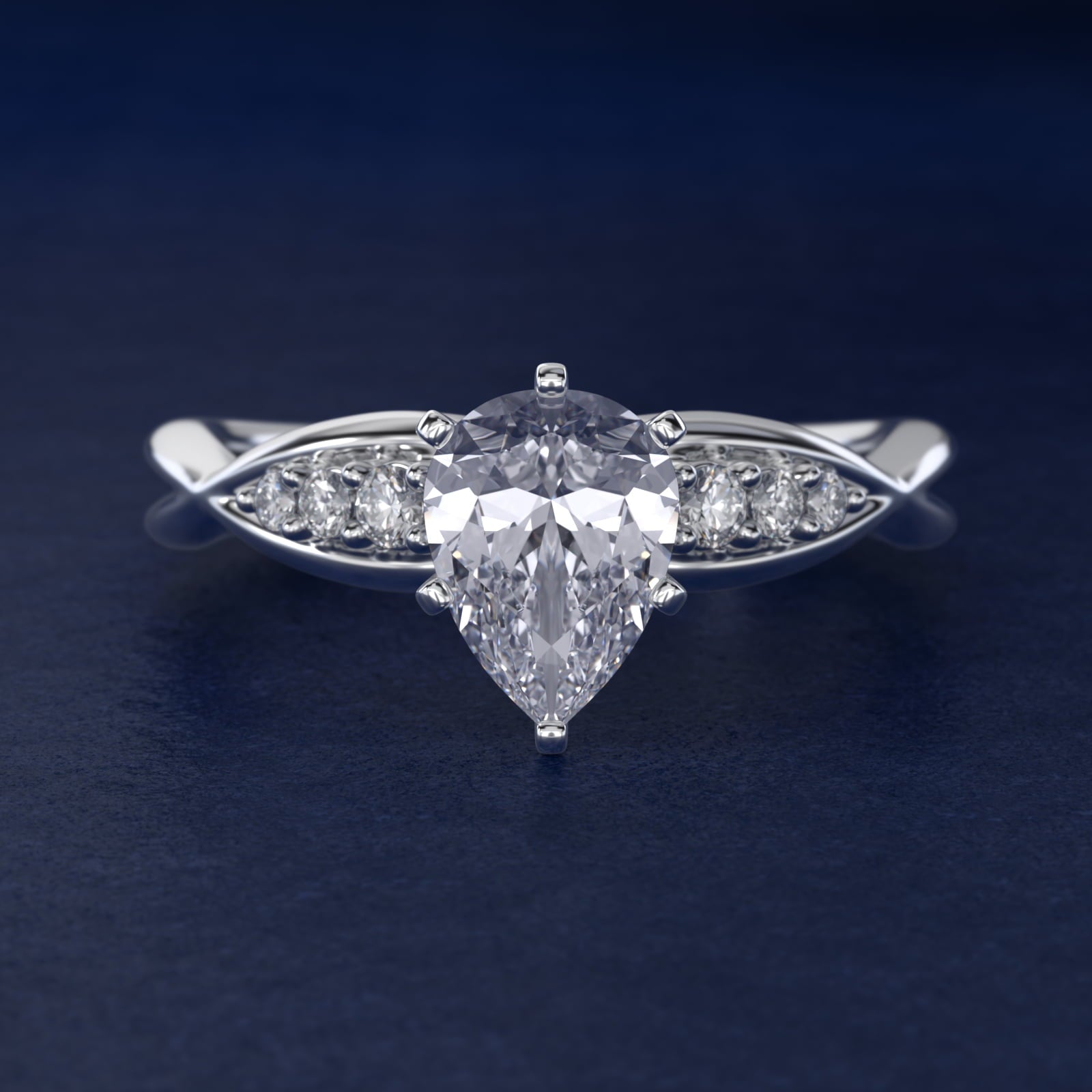 Delicate Twist Petite Diamond Engagement Ring in 14k White Gold (1/10 ct. tw.) - Pear Center