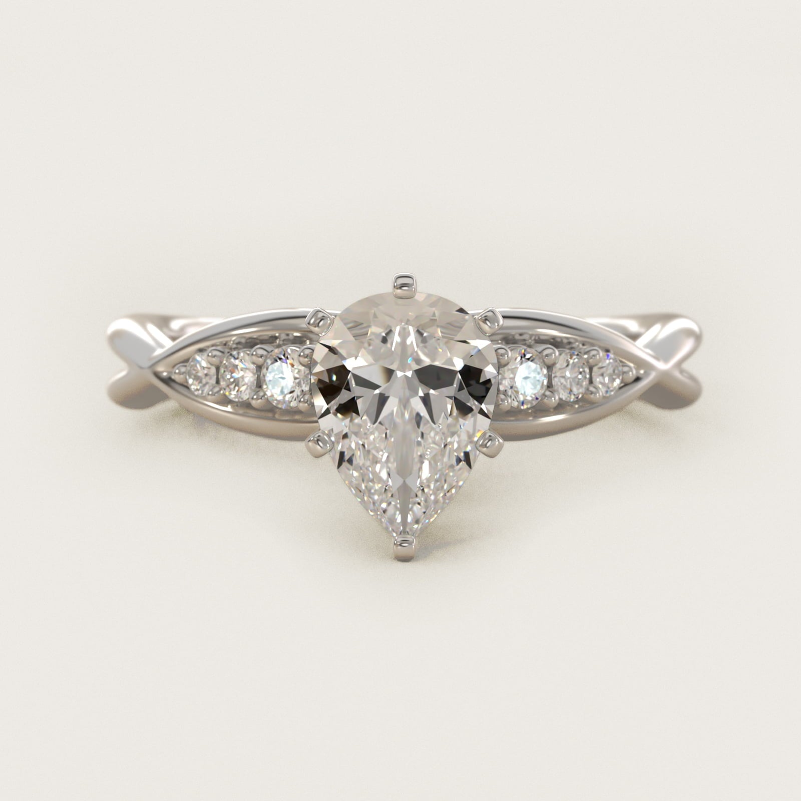 Delicate Twist Petite Diamond Engagement Ring in 18k White Gold (1/10 ct. tw.) - Pear Center