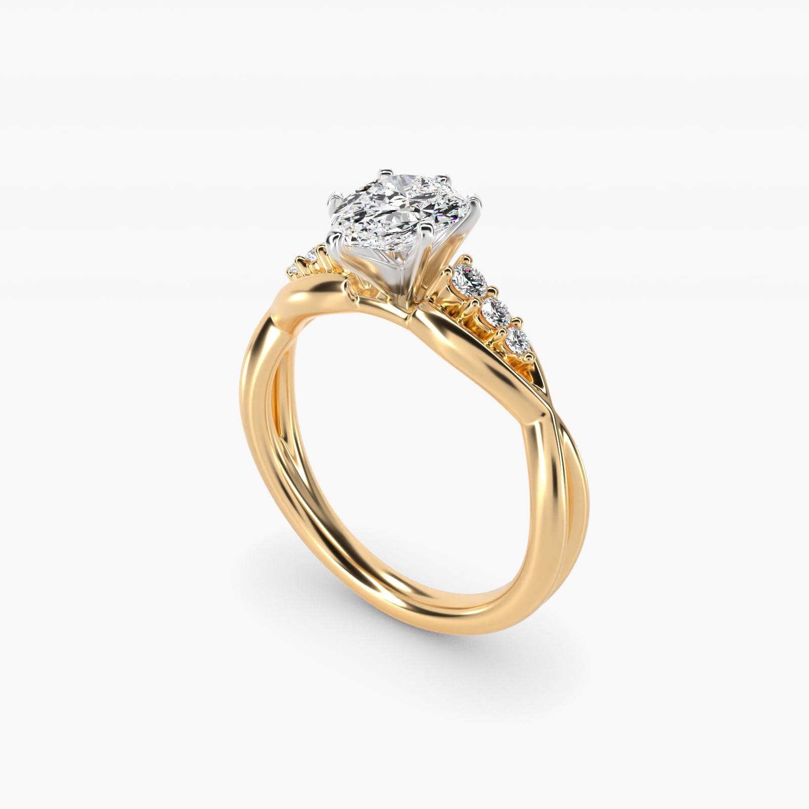 Delicate Twist Petite Diamond Engagement Ring in 14k Yellow Gold (1/10 ct. tw.) - Pear Center