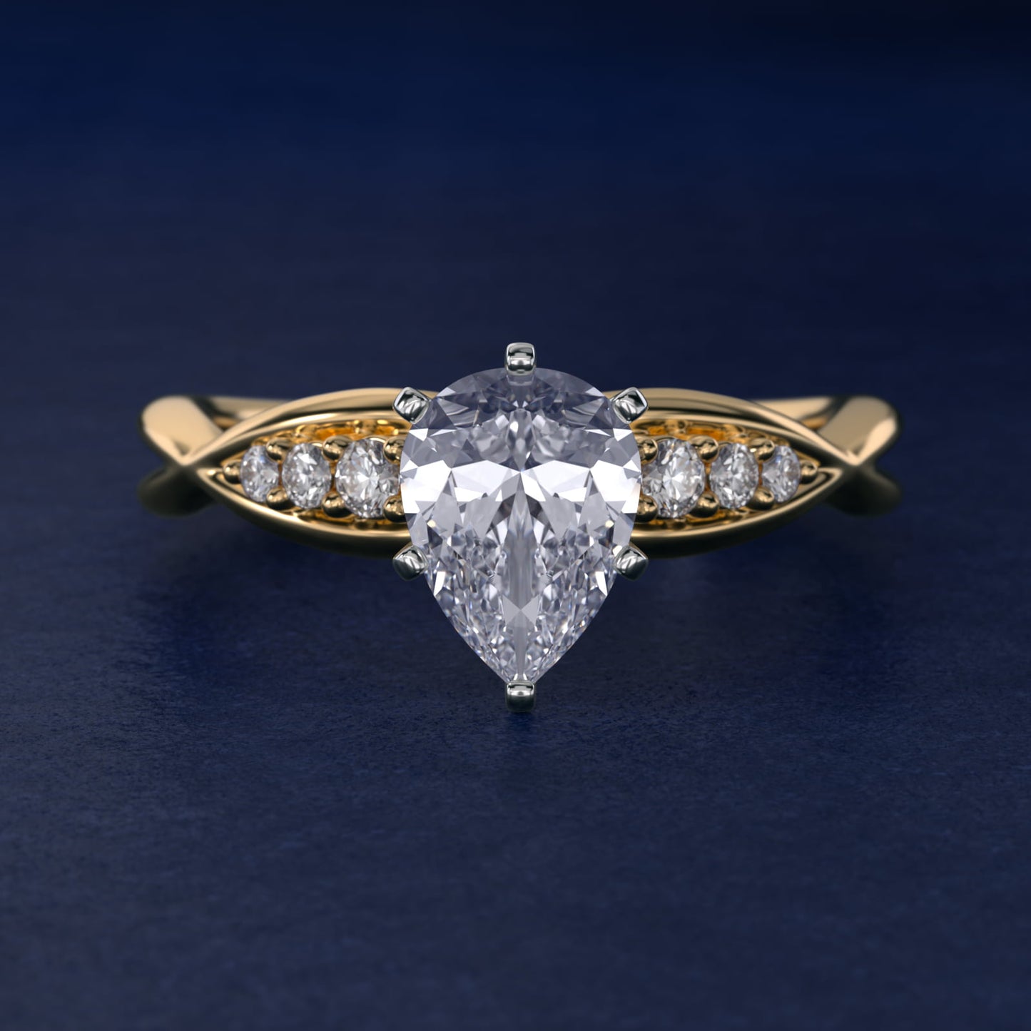 Delicate Twist Petite Diamond Engagement Ring in 14k Yellow Gold (1/10 ct. tw.) - Pear Center