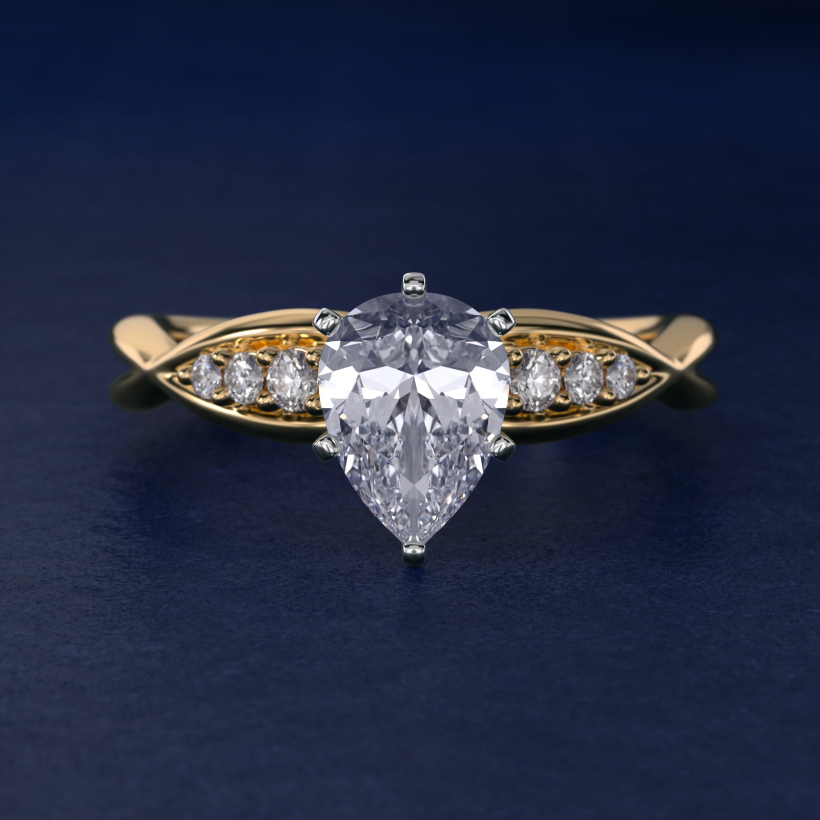 Delicate Twist Petite Diamond Engagement Ring in 18k Yellow Gold (1/10 ct. tw.) - Pear Center
