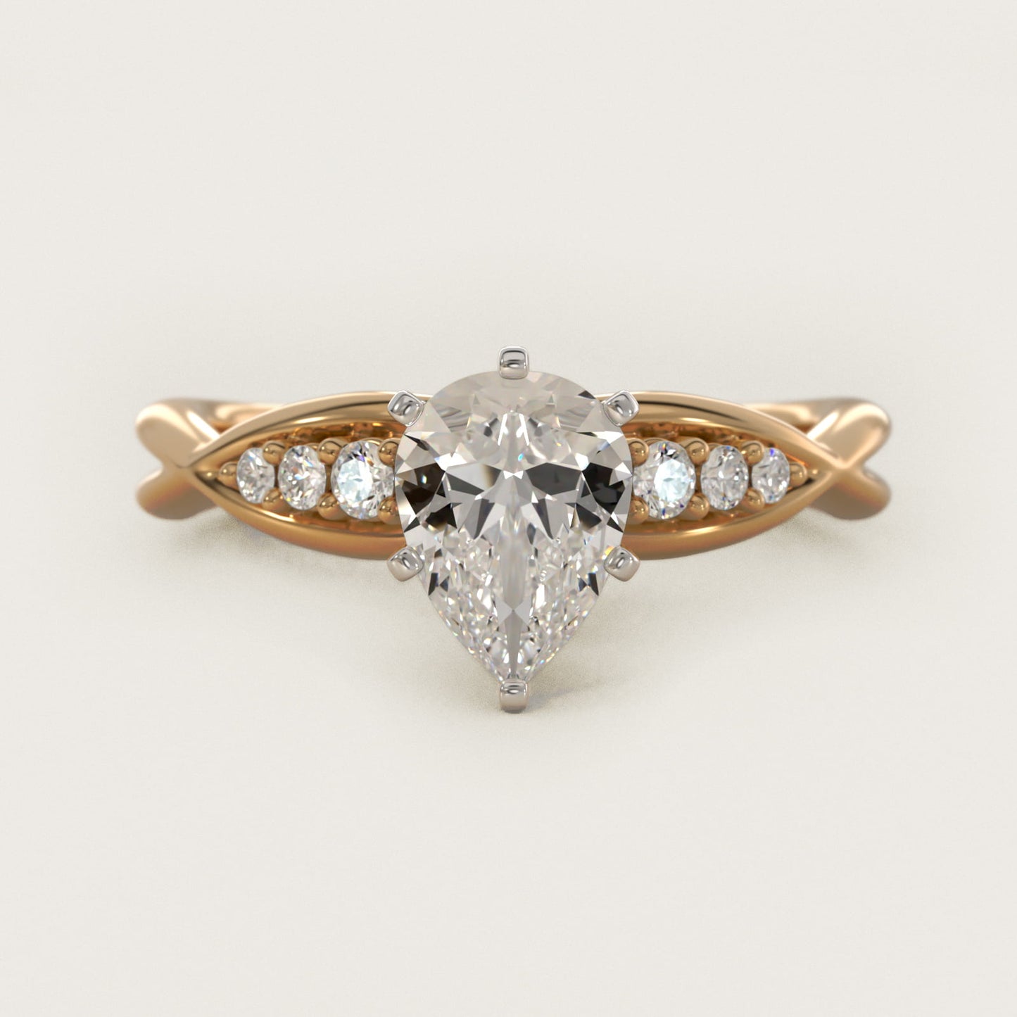 Delicate Twist Petite Diamond Engagement Ring in 14k Yellow Gold (1/10 ct. tw.) - Pear Center