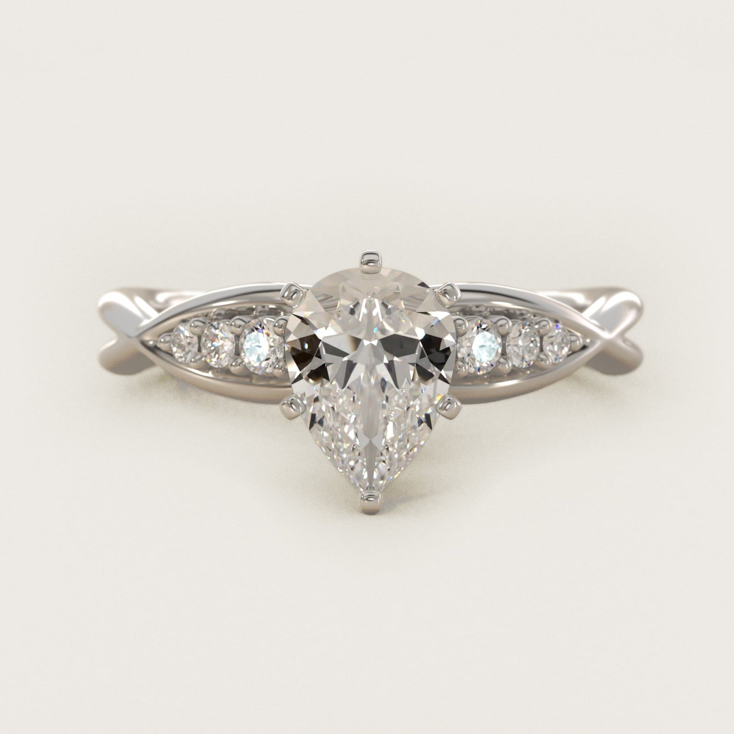 Delicate Twist Petite Diamond Engagement Ring in Platinum (1/10 ct. tw.) - Pear Center