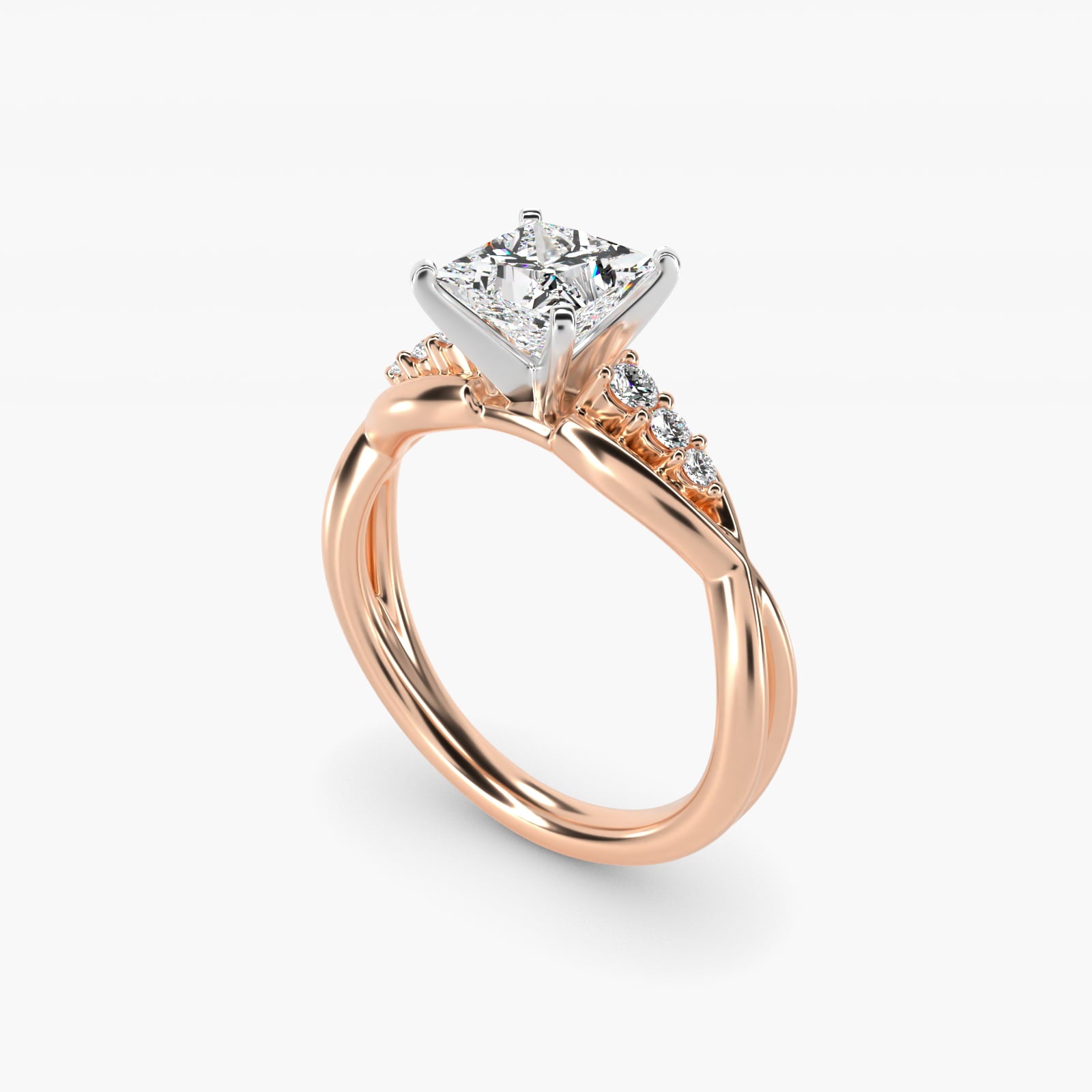 Delicate Twist Petite Diamond Engagement Ring in 14k Rose Gold (1/10 ct. tw.) - Princess Center